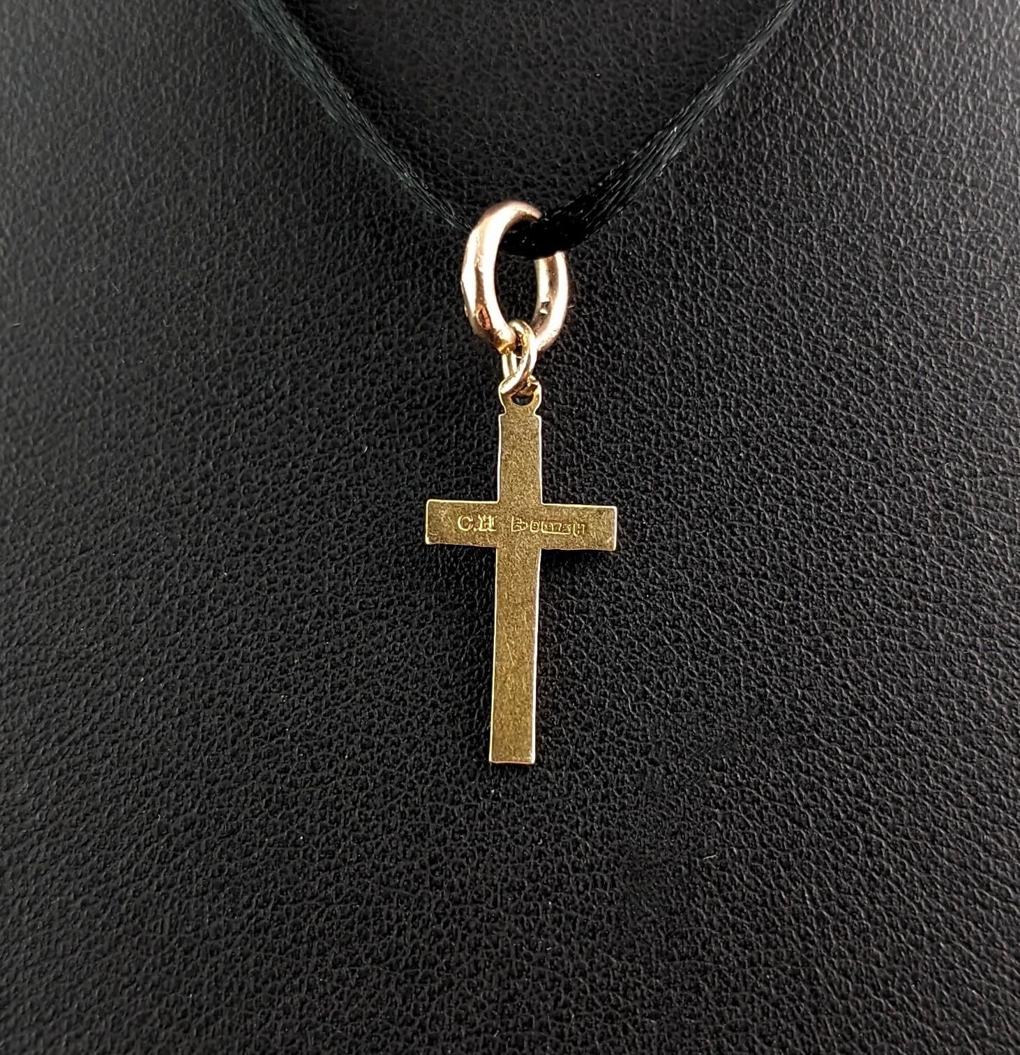 Tiny Vintage 9k gold cross pendant, charm  5