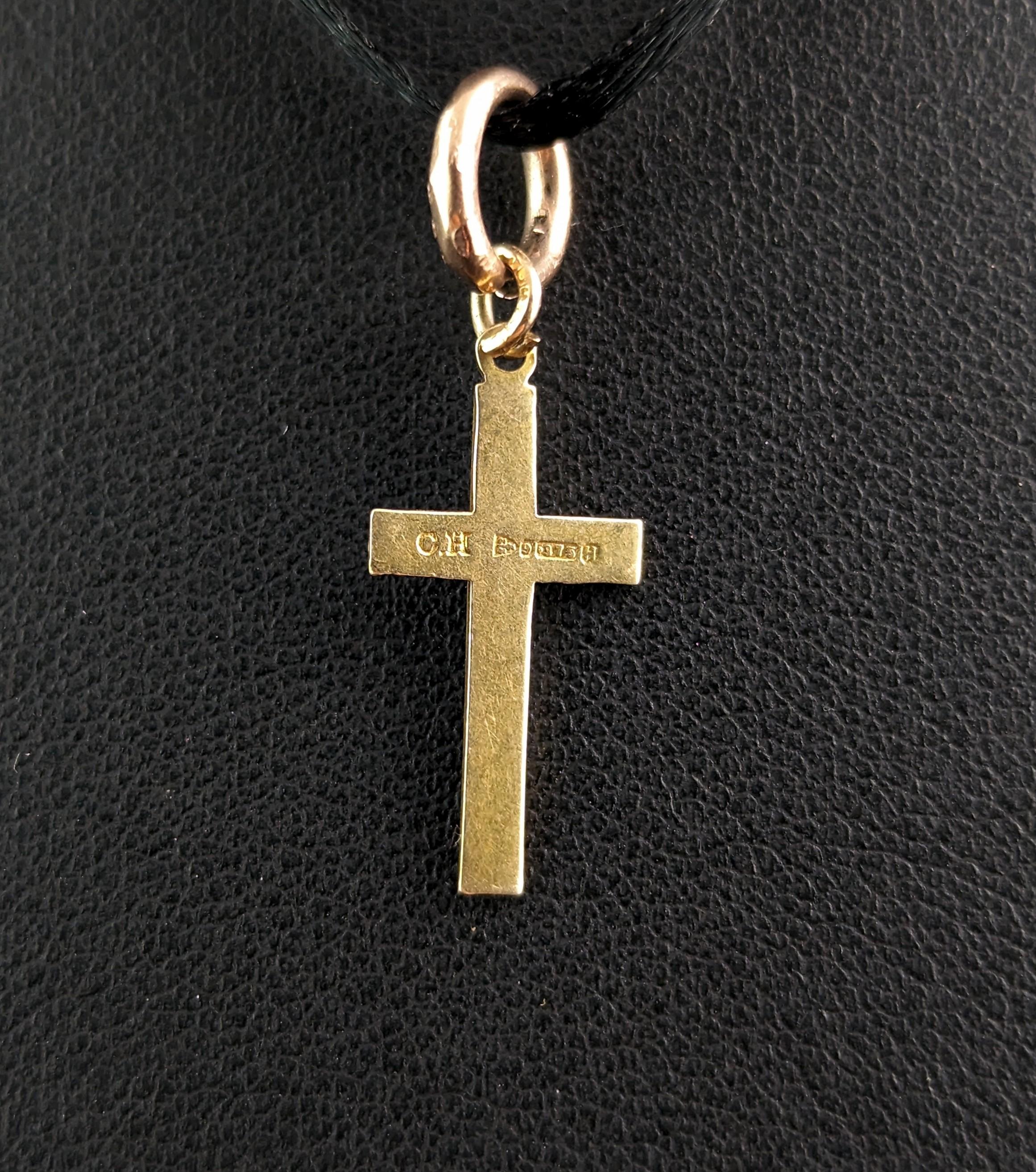 Women's or Men's Tiny Vintage 9k gold cross pendant, charm 