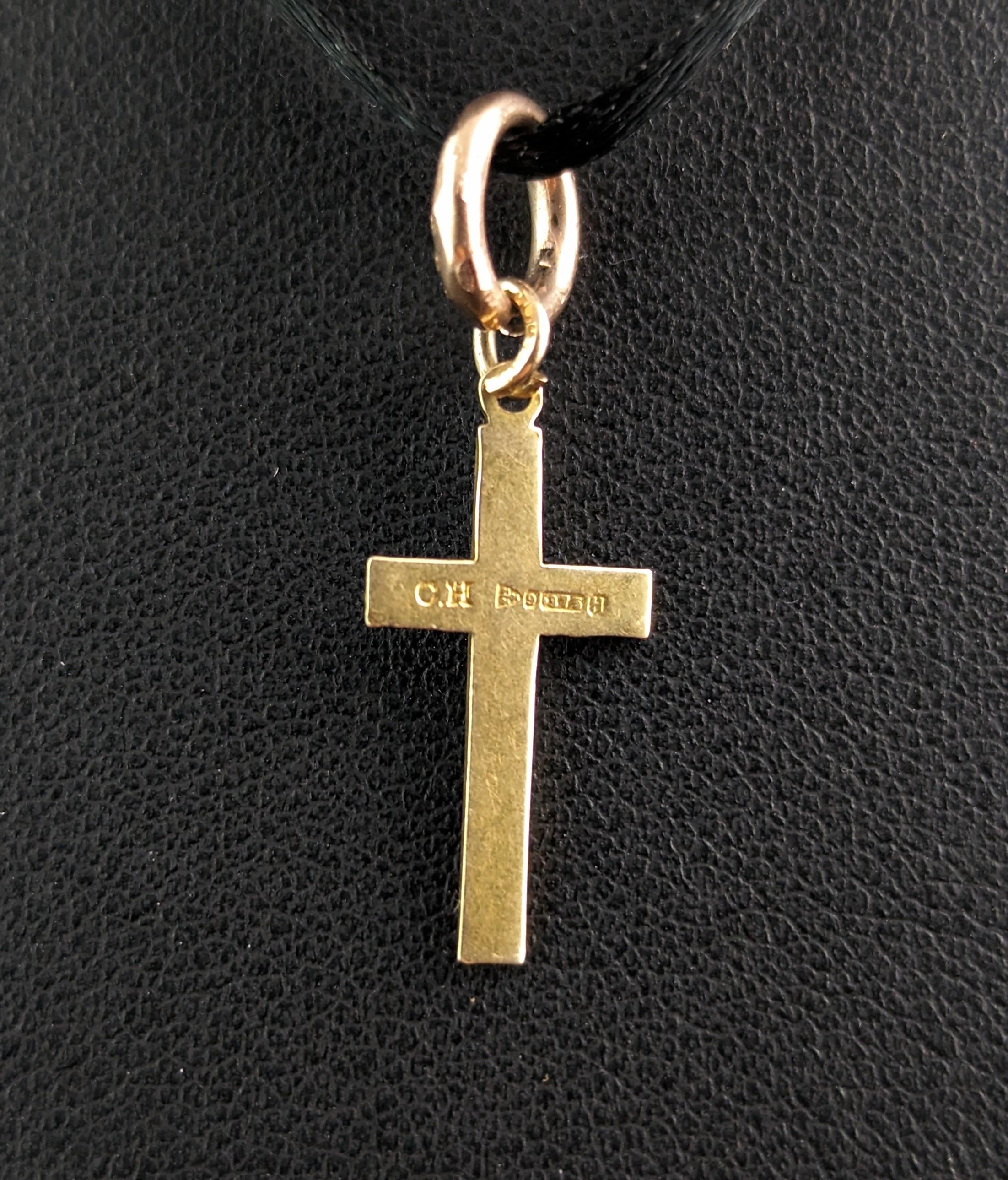 Tiny Vintage 9k gold cross pendant, charm  4