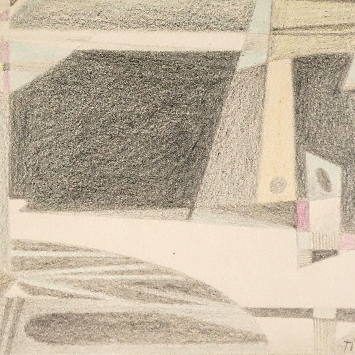 Hand-Crafted Small Vintage Cubist Crayon Cityscape Drawing by Václav Tikal, Czech, 1950s