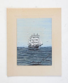 Tiny Vintage Sailing Clipper Ship Watercolor Painting