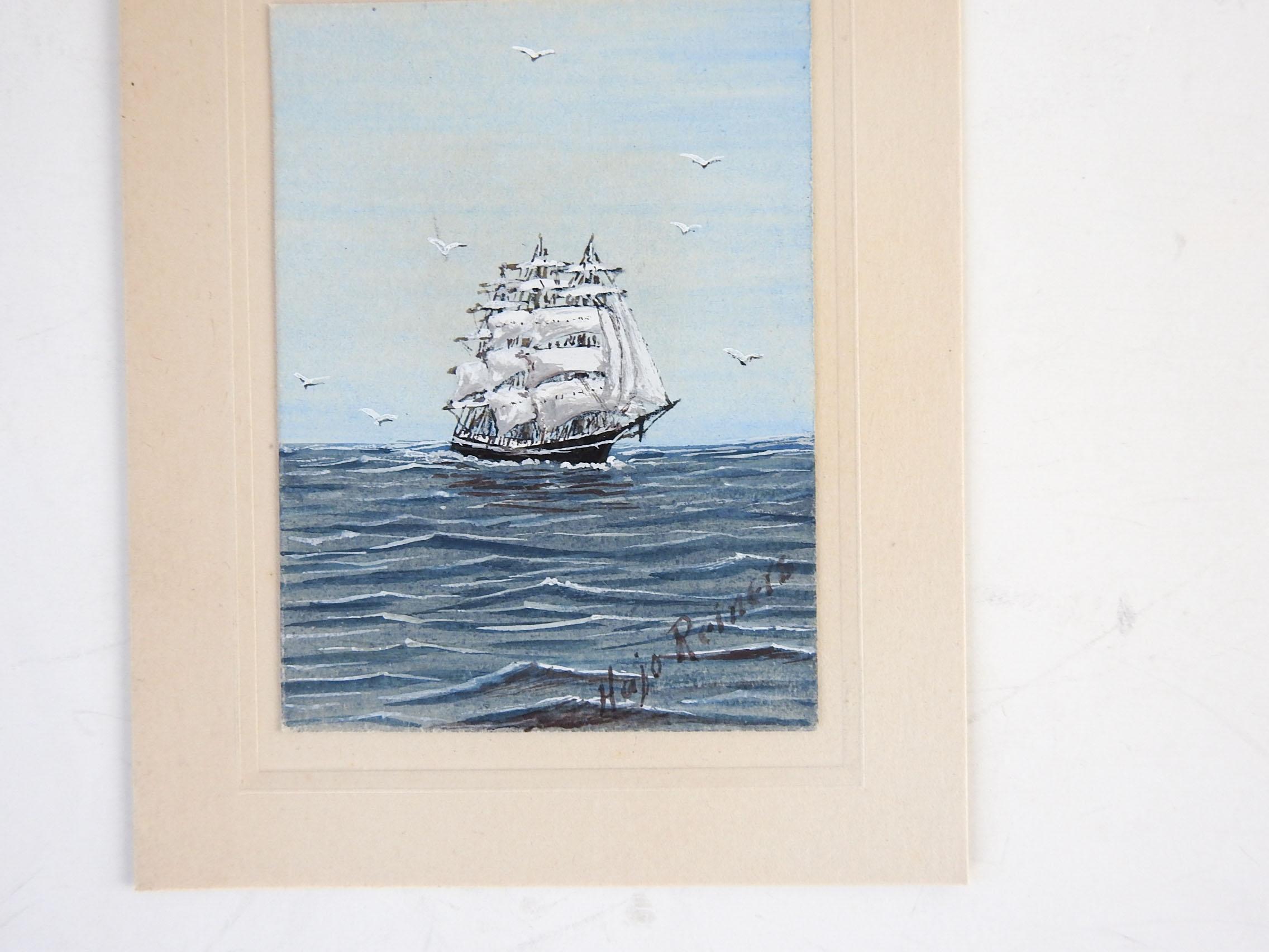 Tiny Vintage Segel-Clipper-Schiff Aquarellgemälde (amerikanisch) im Angebot
