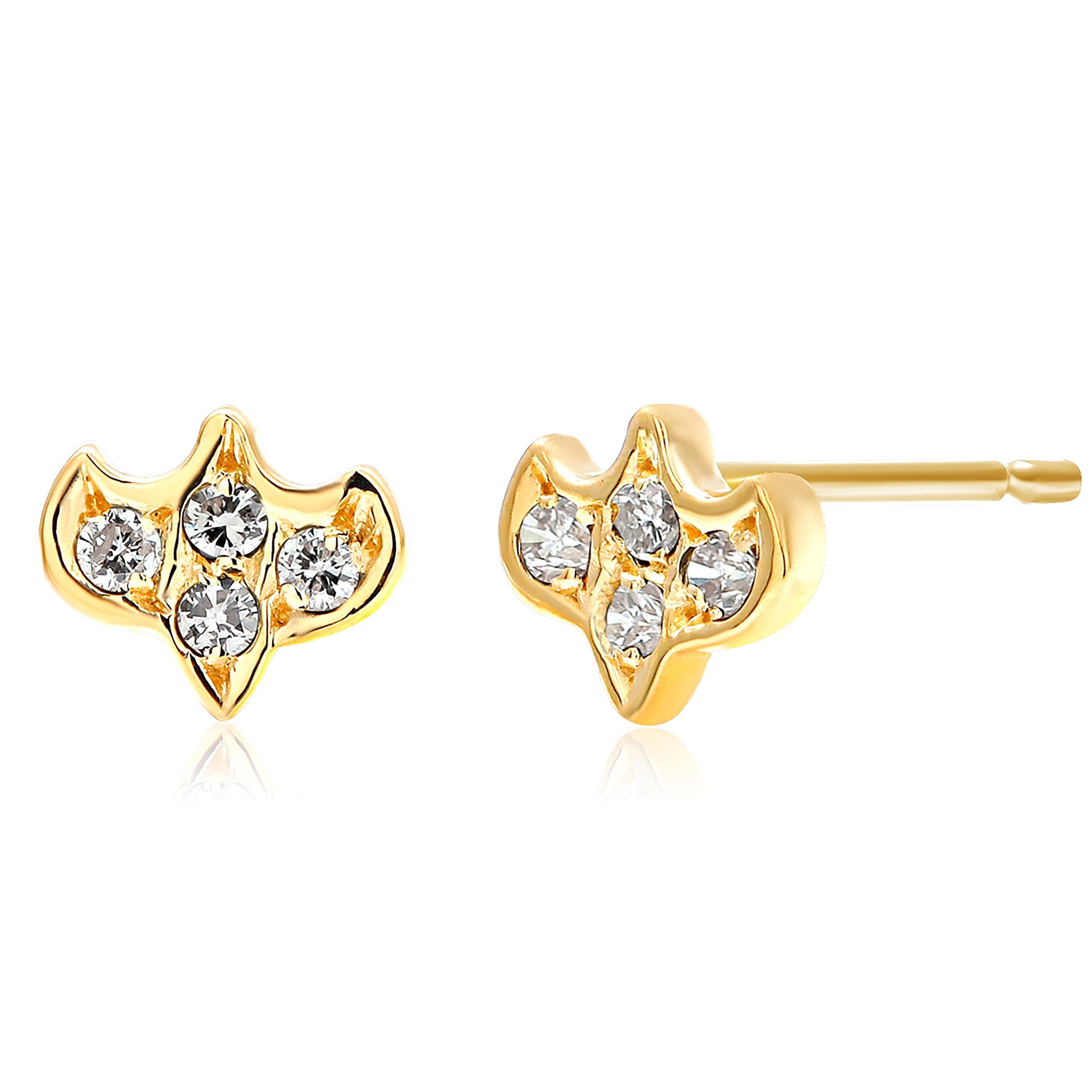 Round Cut Tiny Yellow Gold Nirvana Stud Earrings with Diamonds For Sale