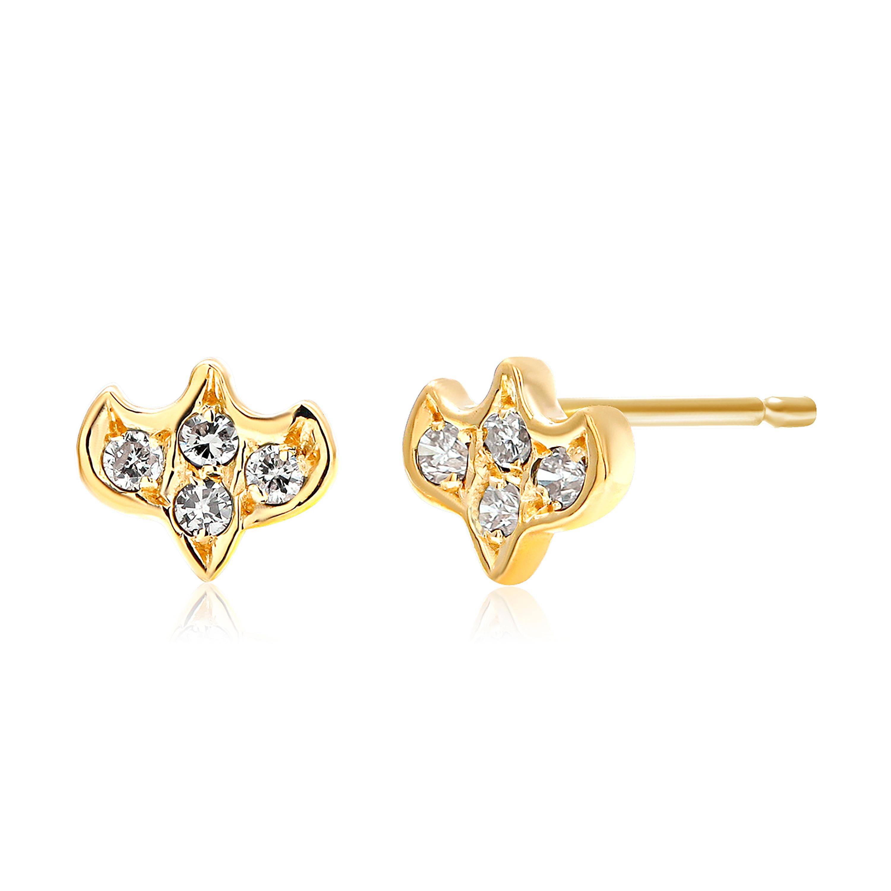 Women's or Men's Tiny Yellow Gold Nirvana Stud Earrings with Diamonds For Sale
