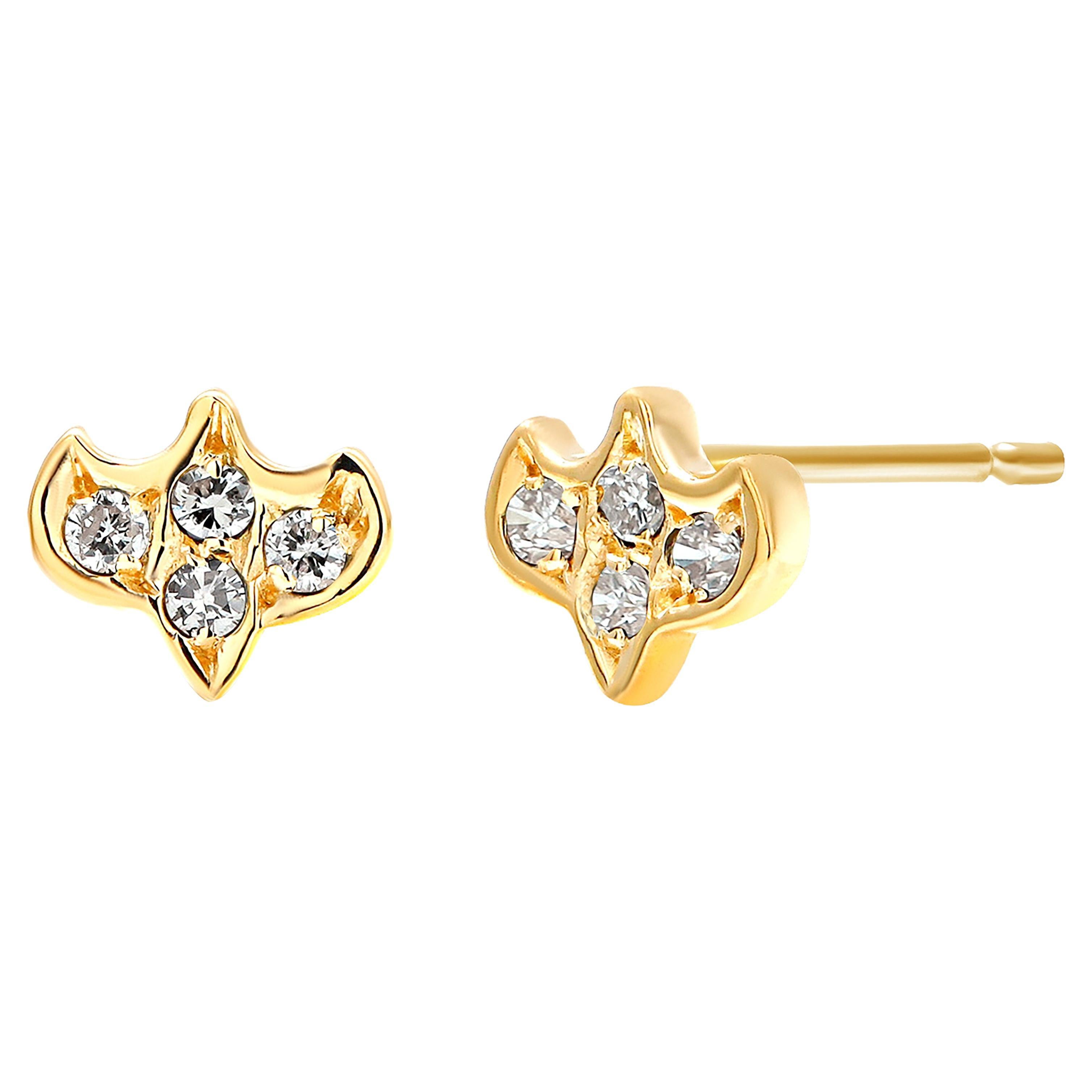 Tiny Yellow Gold Nirvana Stud Earrings with Diamonds For Sale