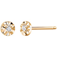 Tiny Yellow Gold Scalloped Diamond Stud Earrings