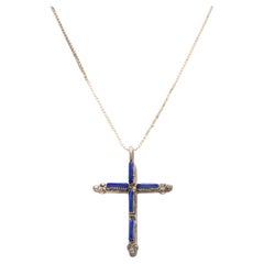 Retro Tiny Zuni Sterling Silver and Lapis Cross