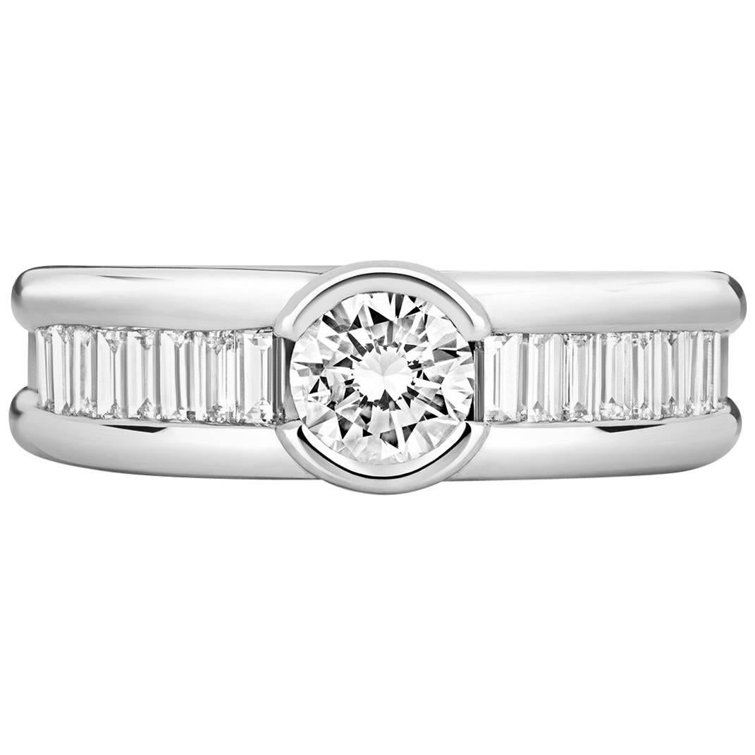 Tion 18ct White Gold white baguette and round diamond dress ring For Sale