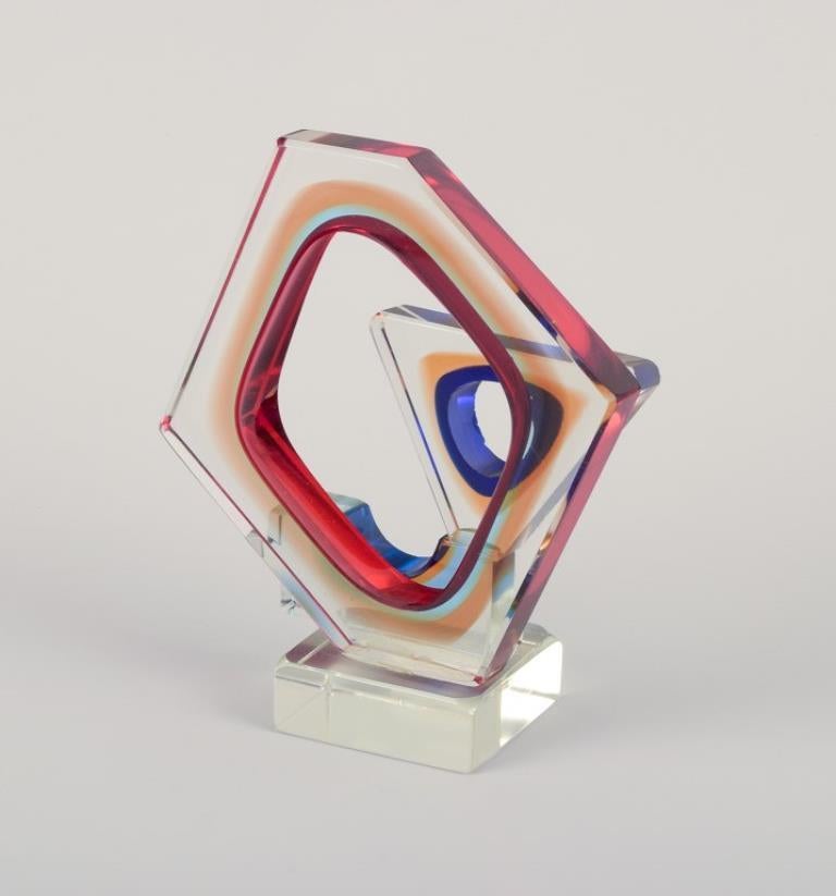 Moderne Tiozzo & Ferro pour Murano. Sculpture cubiste en verre d'art. Daté de 1970 en vente