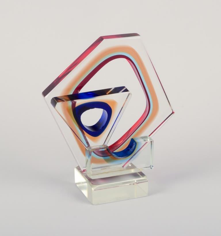 italien Tiozzo & Ferro pour Murano. Sculpture cubiste en verre d'art. Daté de 1970 en vente