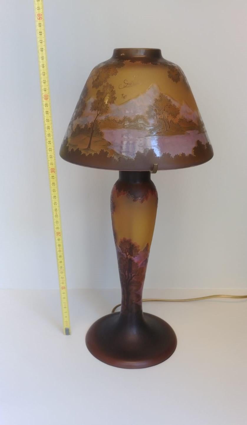 Cut Glass Tip Gallè Table Lamp Multilayer Glass in Art Nouveau Style