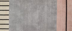 Rug Walkway Pink - Geometric Grey Maroon Beige Wool with Lines Carpet handmade
