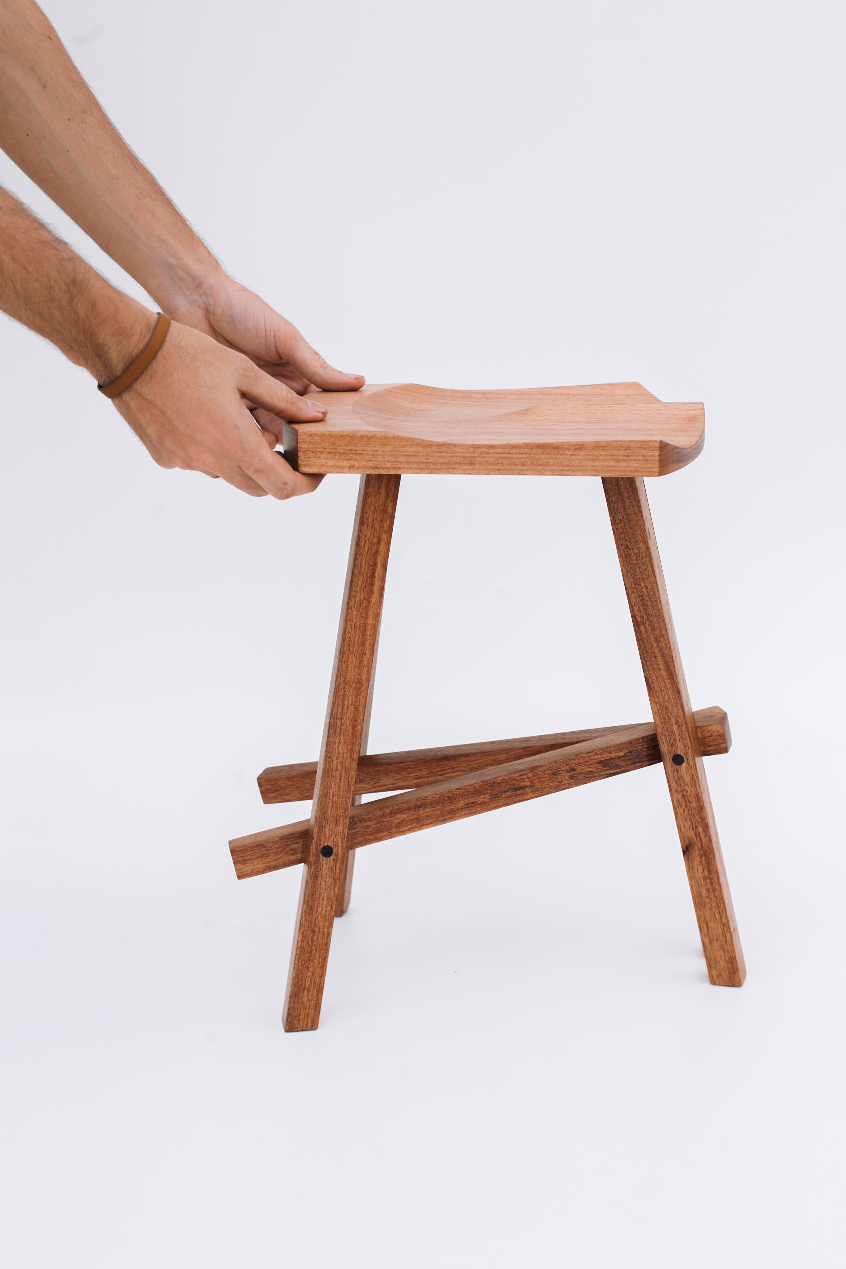 Hand-Carved Tipi Stool, Brazilian Wood For Sale