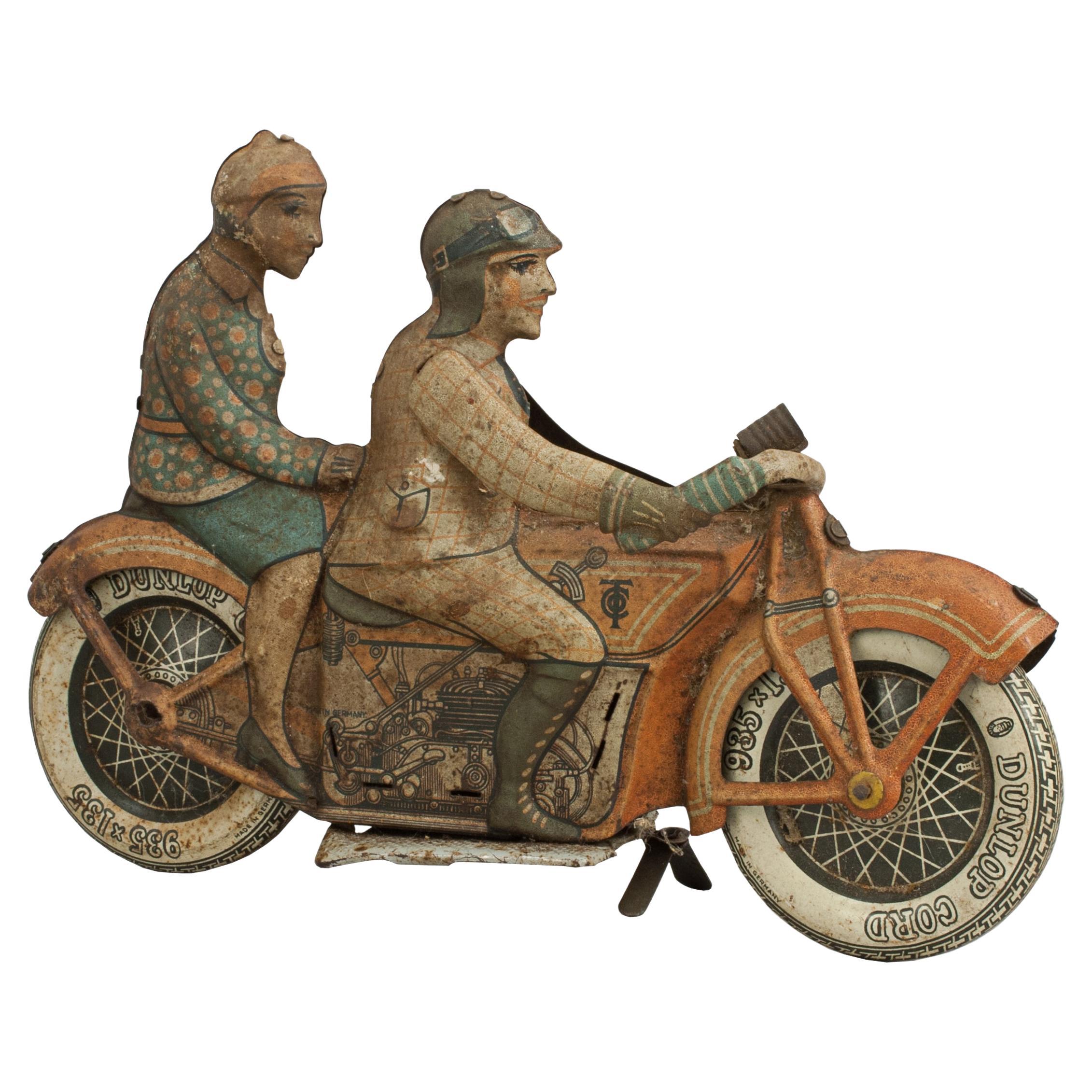 Tipp & Co Clockwork Motorcycle With Rider & Pillion Passenger For Sale