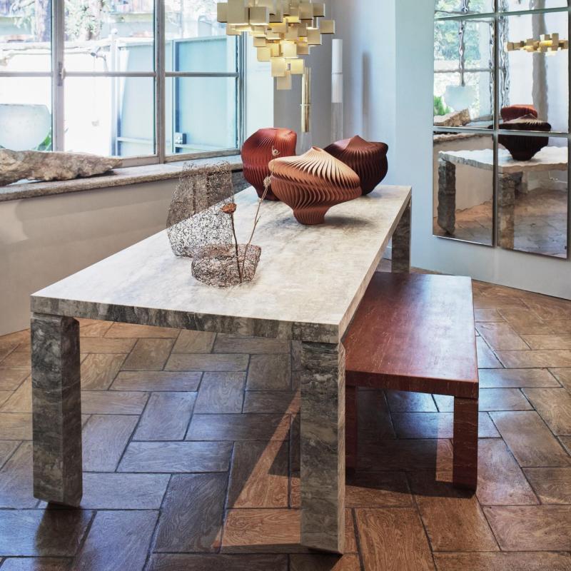 Tiptoe Outdoor Coffee Table in Travertine Marble by dAM Atelier 1