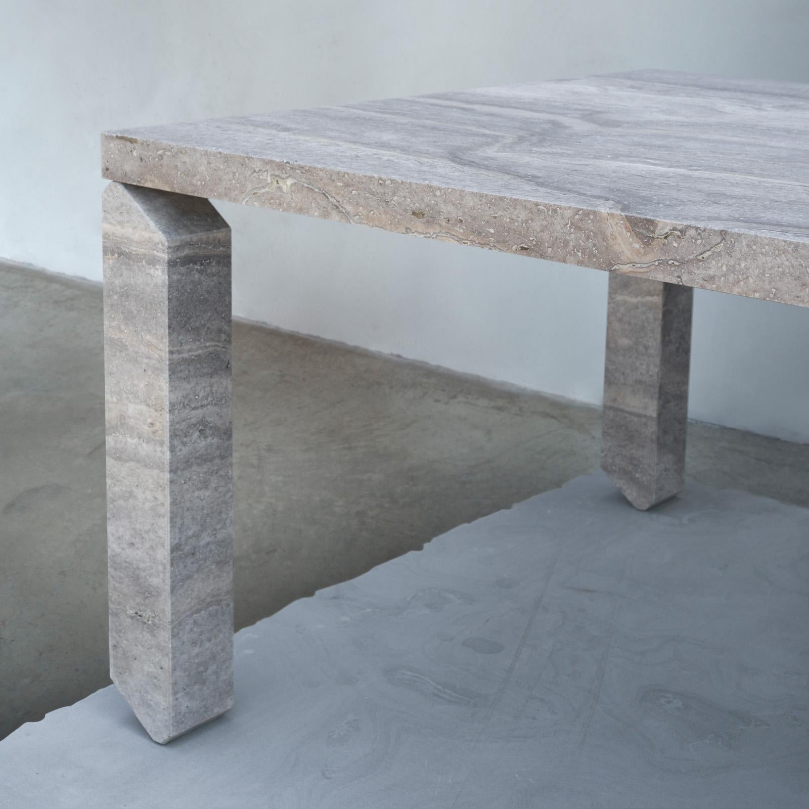 Italian Tiptoe Outdoor Dining Table in Silver Travertine Marble by dAM Atelier For Sale