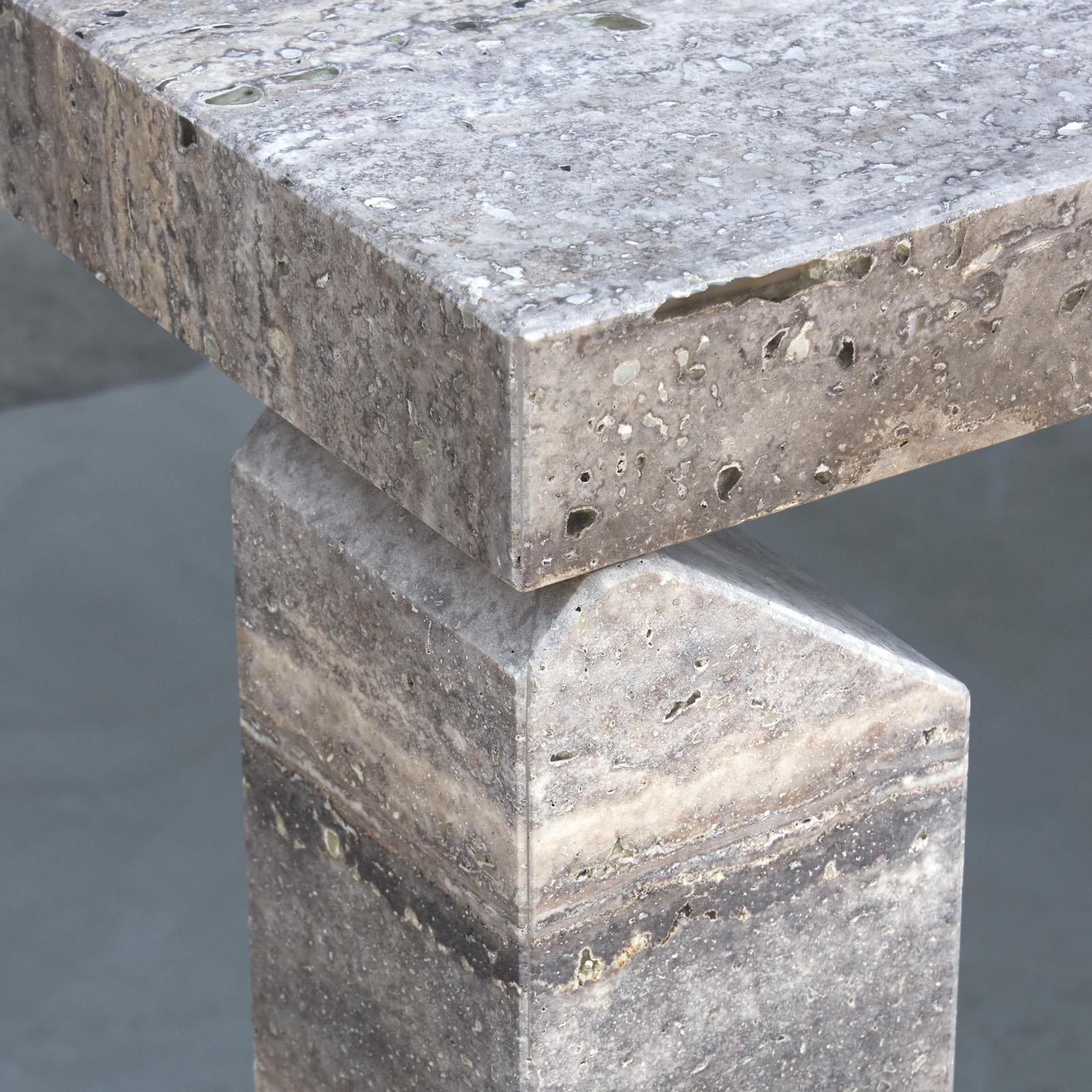 Tiptoe Outdoor Dining Table in Silver Travertine Marble by dAM Atelier In New Condition For Sale In Milan, IT