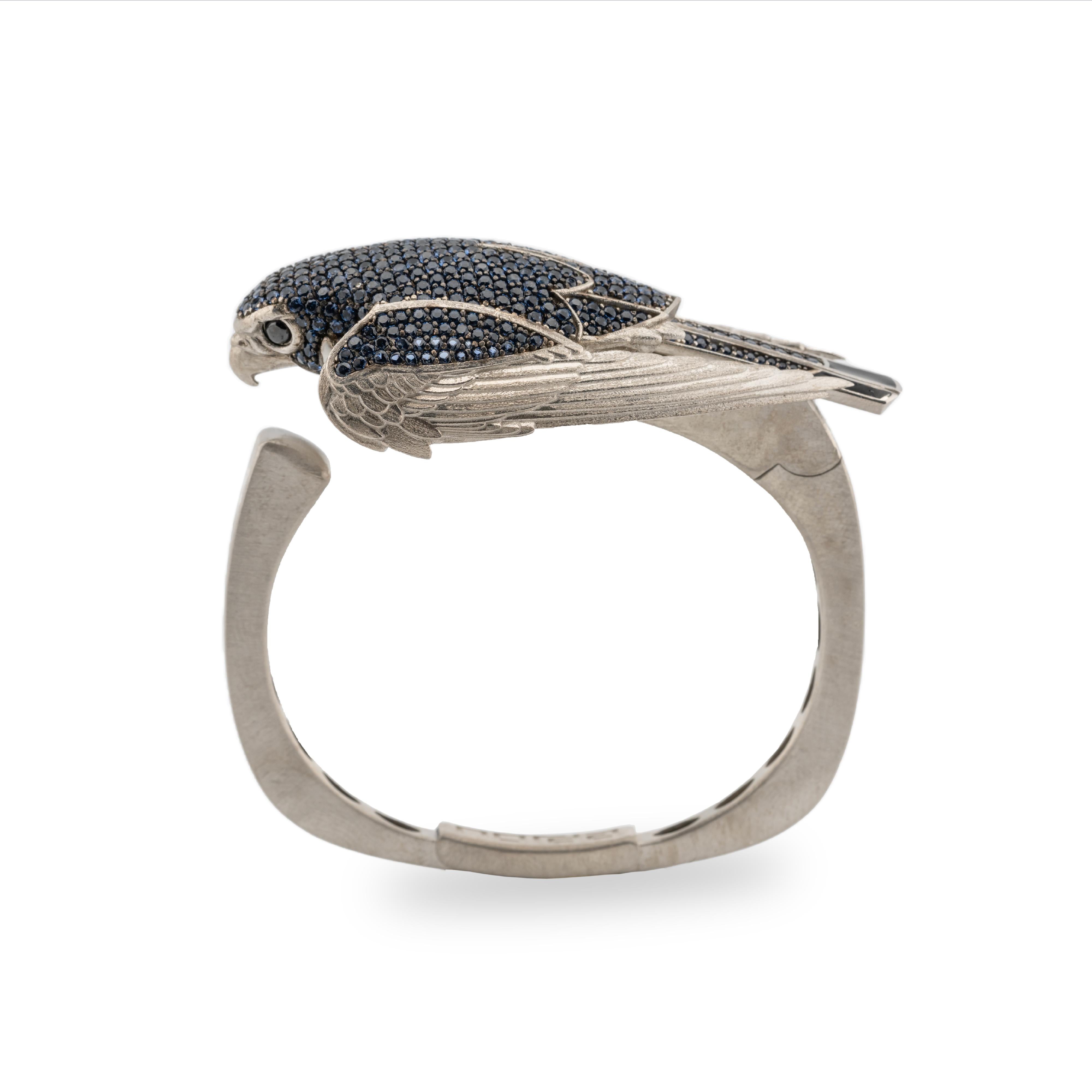 Brilliant Cut 14K White Gold Bracelet, Falcon Animal Bracelet For Sale