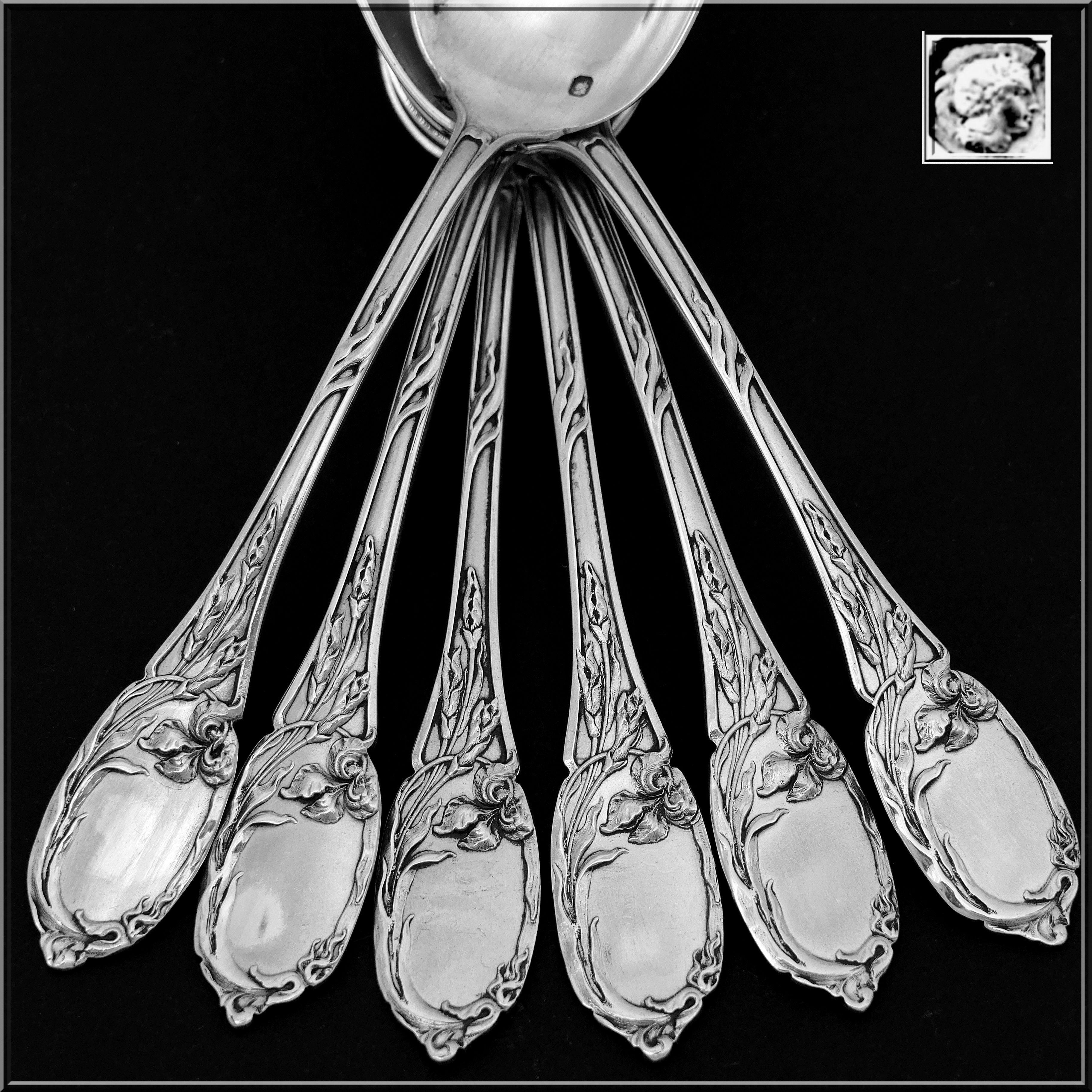 Tirbour Rare French Sterling Silver Dessert Coffee Spoons Set 6 Pc, Iris 2