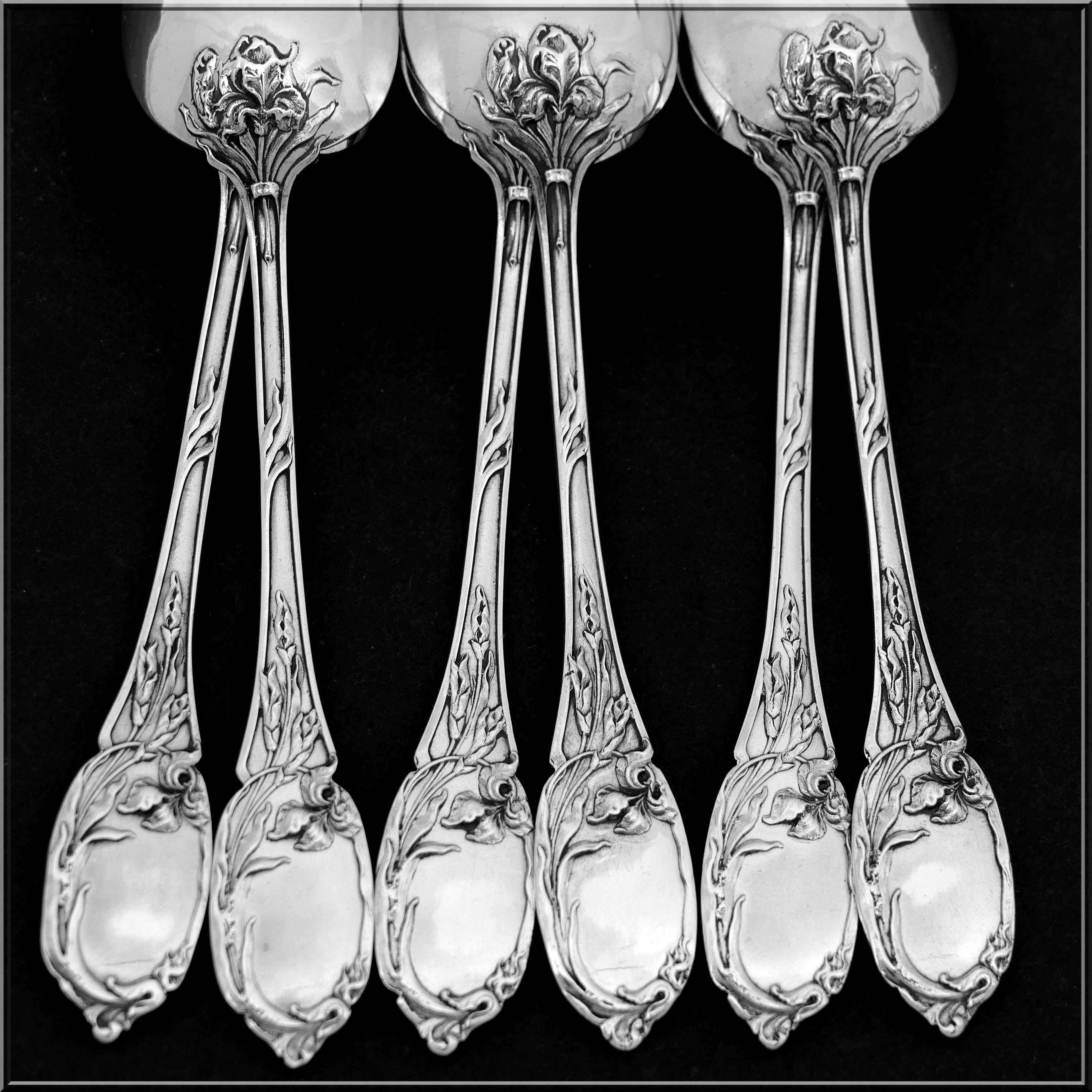 Tirbour Rare French Sterling Silver Dessert Coffee Spoons Set 6 Pc, Iris 3