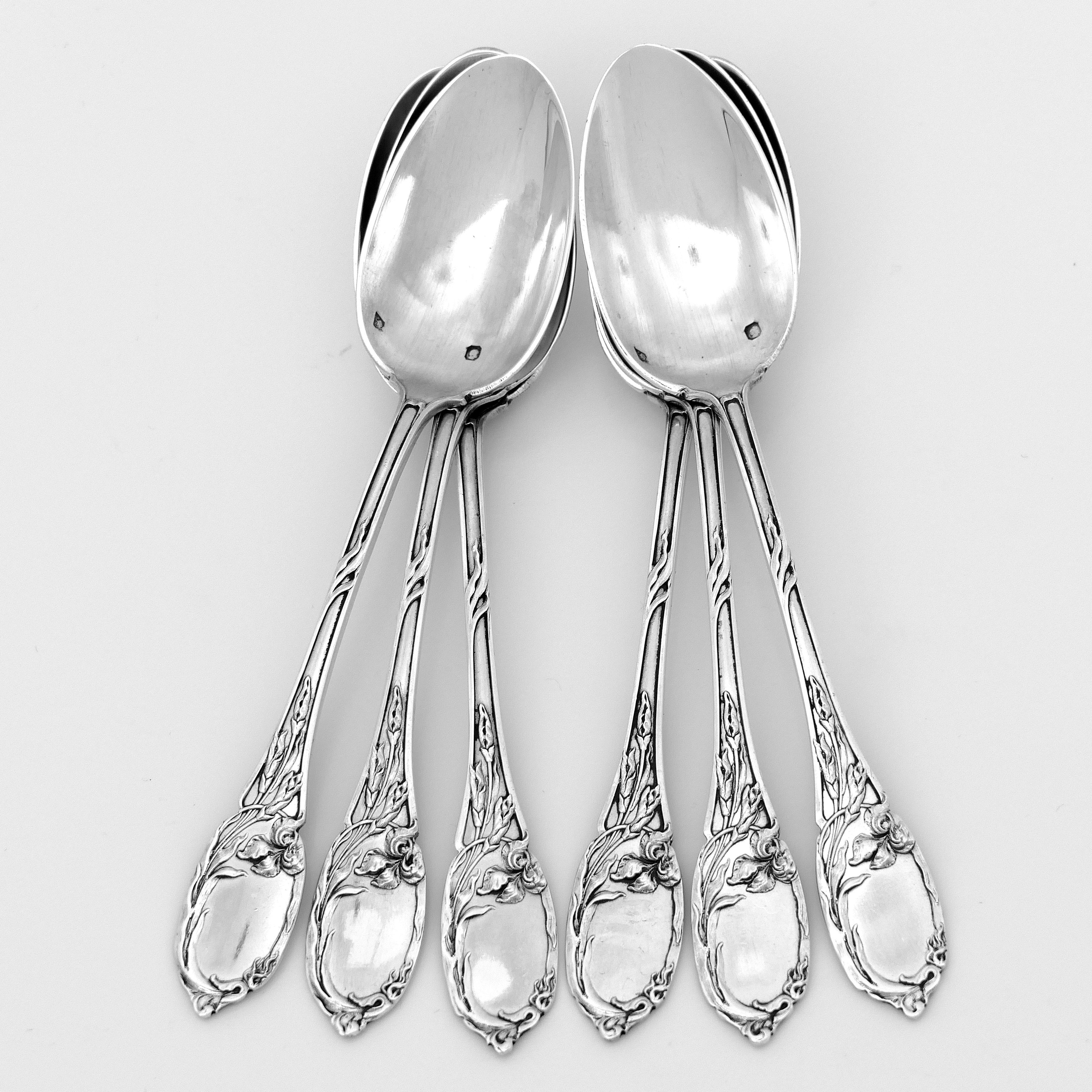 Tirbour Rare French Sterling Silver Dessert Coffee Spoons Set 6 Pc, Iris 4