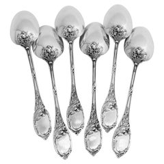 Tirbour Rare French Sterling Silver Dessert Coffee Spoons Set 6 Pc, Iris