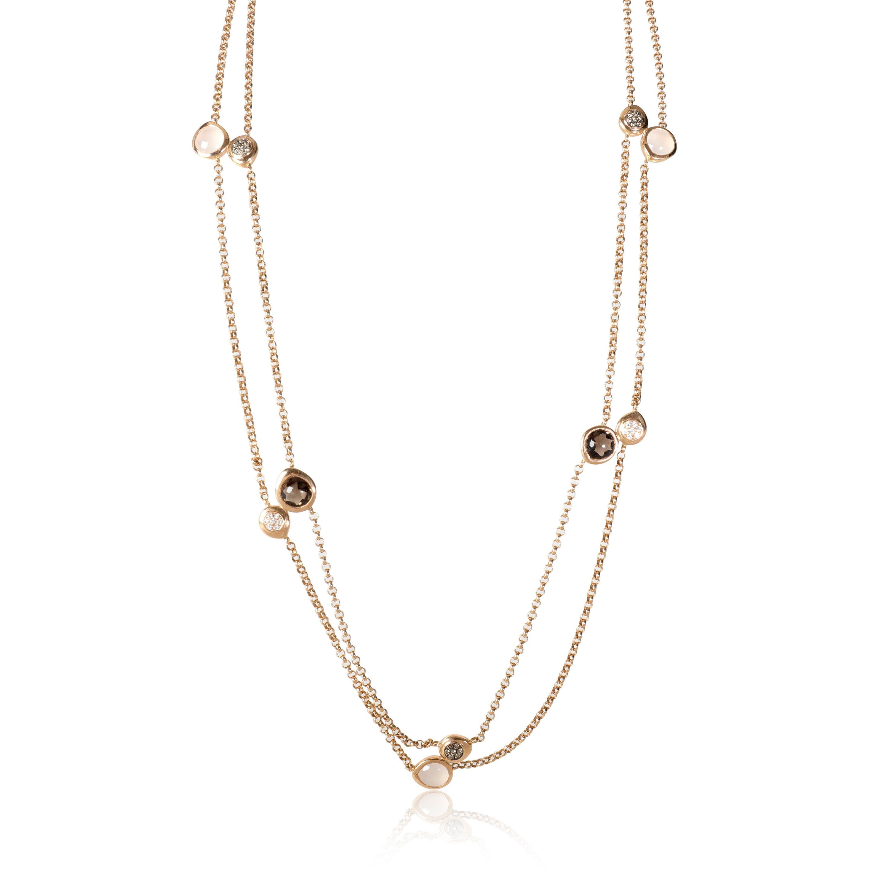 Women's Tirisi Double Strand Quartz Diamond Necklace in 18K Rose Gold, 0.18 CTW For Sale