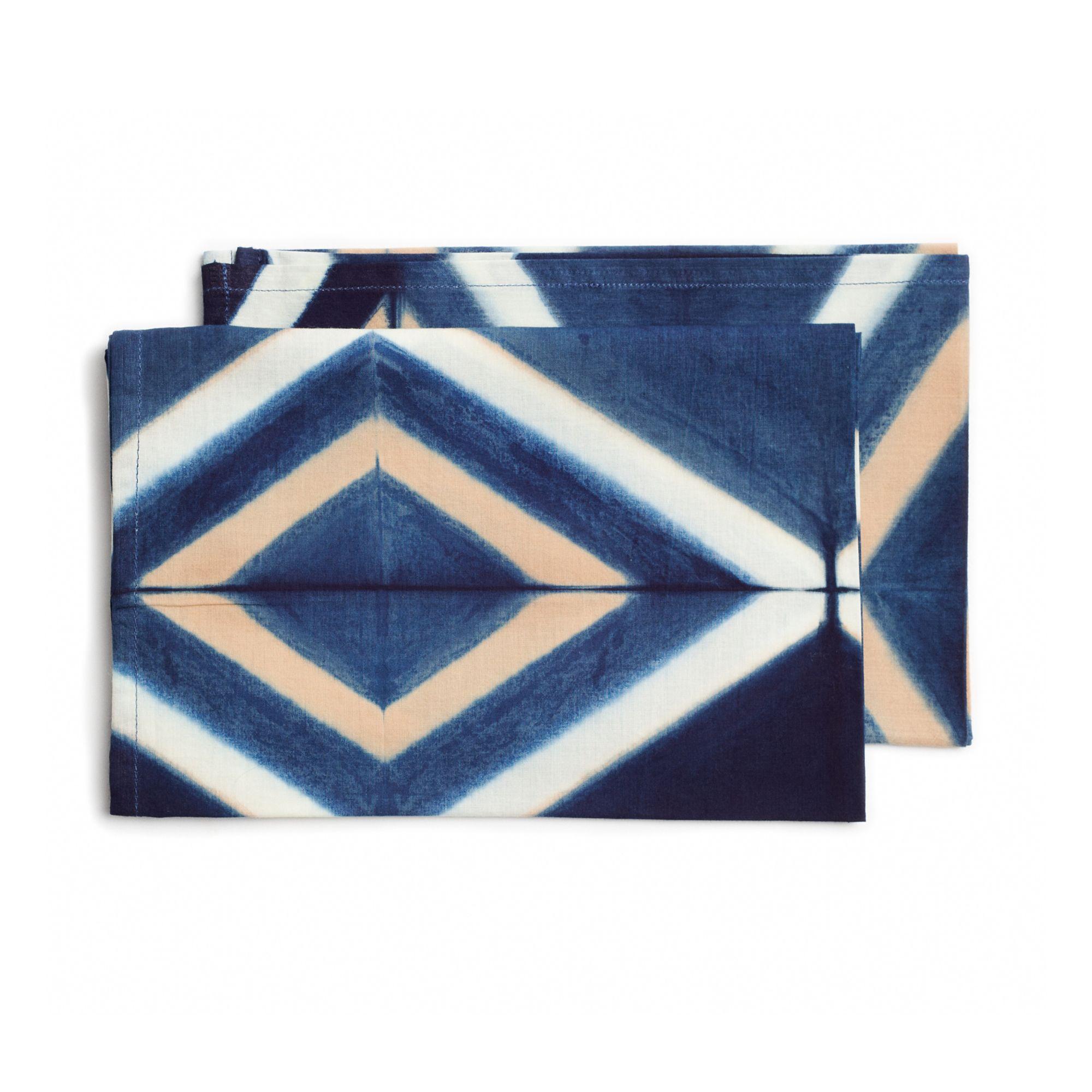 Moderne Napkin de table Tisa en coton indigo, fabriqué à la main par des artisans (set de 4 serviettes) en vente
