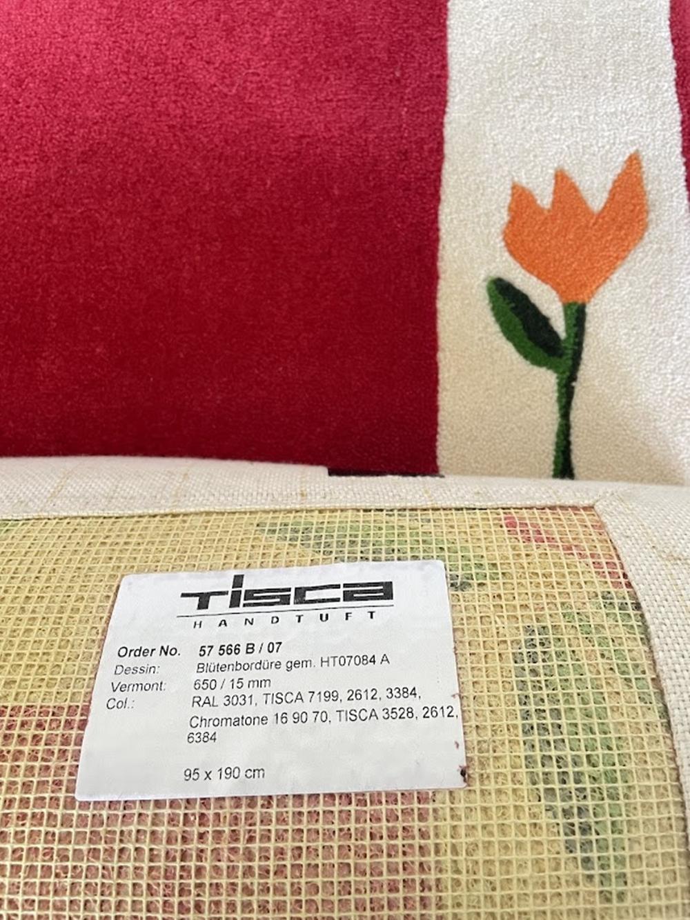 Tisca Blütenbordüre Handgetufteter Wollteppich 1980er Jahre Frankreich (Französisch) im Angebot