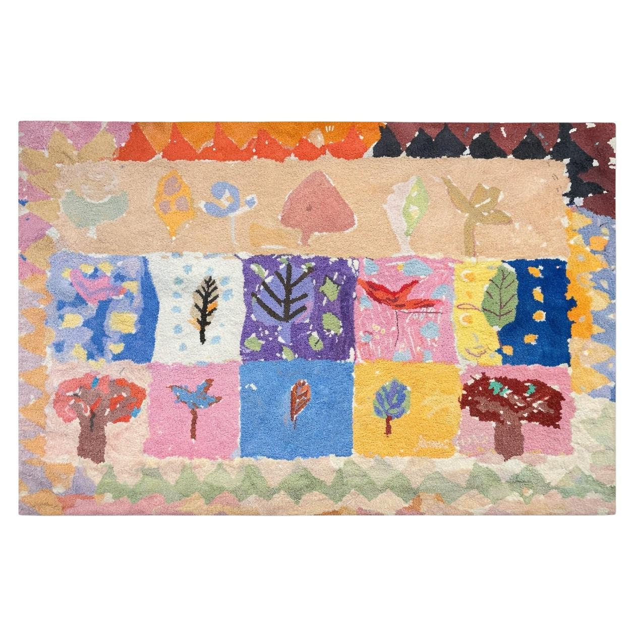 Tisca “Fait Main” Hand-Tufted Wool Rug, France, 1990s For Sale