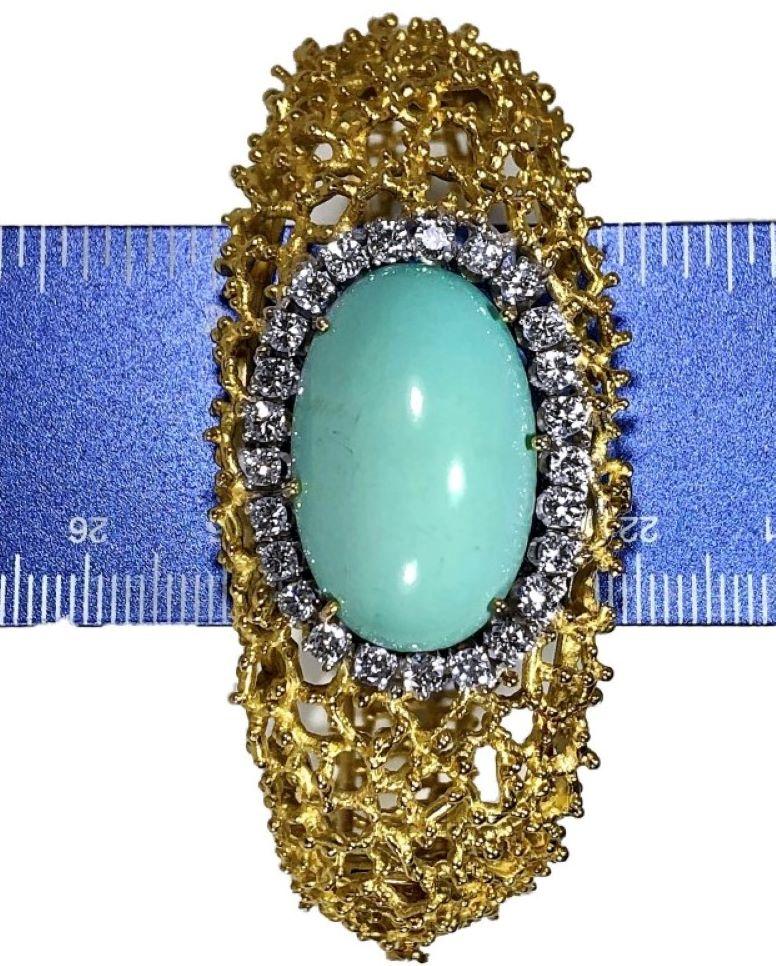Tishman and Lipp Bracelet bombé en or 18 carats avec turquoise et diamants 8