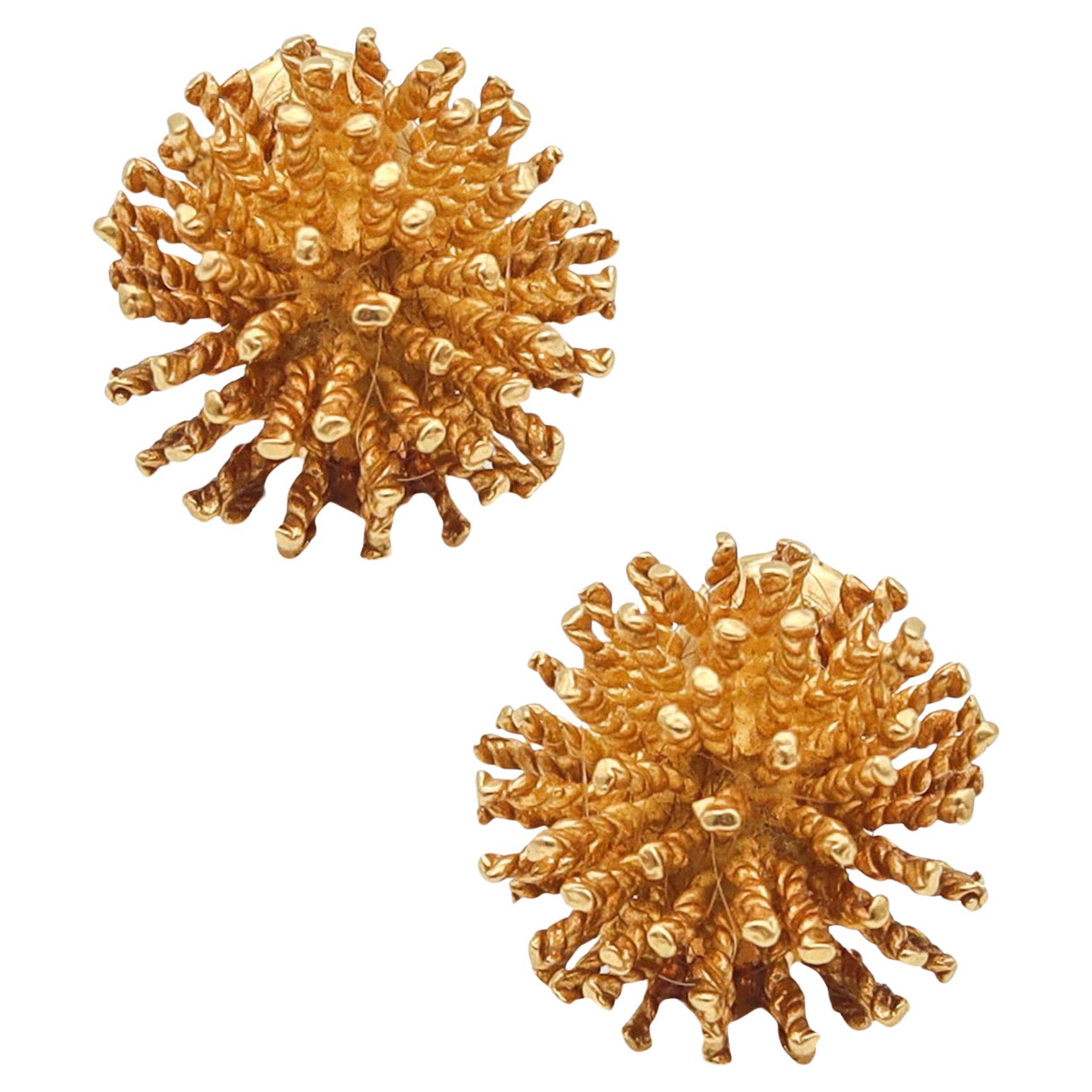 Tishman & Lipp Sputnik Spikes Clips-On Earrings In Solid 18Kt Yellow Gold For Sale