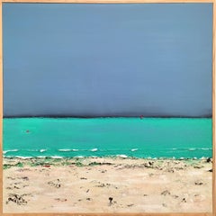 "Horizonte I",  Playa de Arena Aguas Marinas Turquesa Cielo Gris Oscuro Paisaje Marino