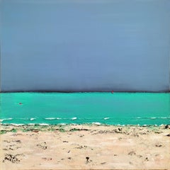 ""Horizon 1 ",  Sandy Beach Turquoise Seawater Dark Gray Sky - Paysage marin gris foncé