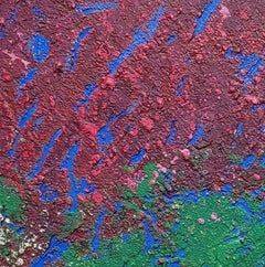 "Línea de costa",  Saphir Azul Borgoña Rojo Verde Beige Paisaje abstracto en bajo relieve
