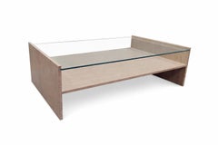 TISSI Midcentury Polished Italian Travertine Marble & Glass Coffee Table Design