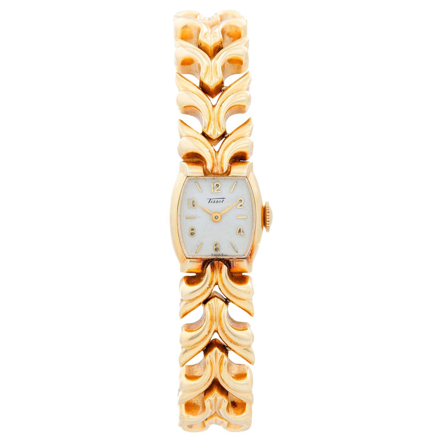 Tissot Montre manuelle pour femme en or jaune 14 carats