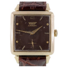 Tissot Montre pour homme carrée automatique remplie d'or 14 carats avec bracelet en cuir Mov 285