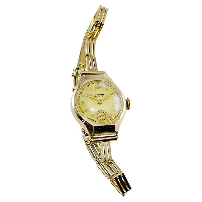 Tissot 14Kt. Art Deco Gold Watch and Bracelet with Original Dial from 1930's For Sale