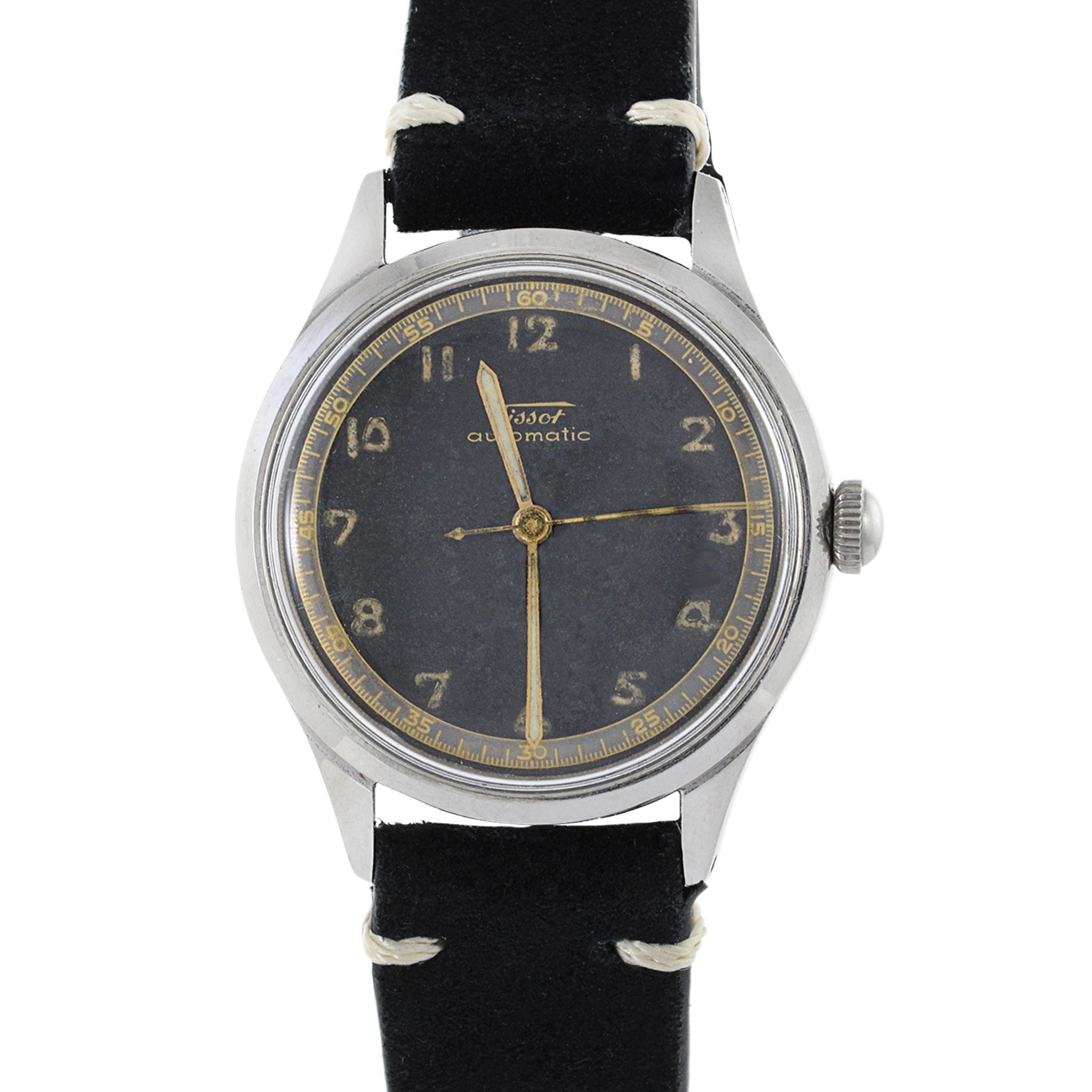 Tissot 1940's Stainless Steel Calatrava Military Dial Bumper Automatic In Good Condition For Sale In New York, NY