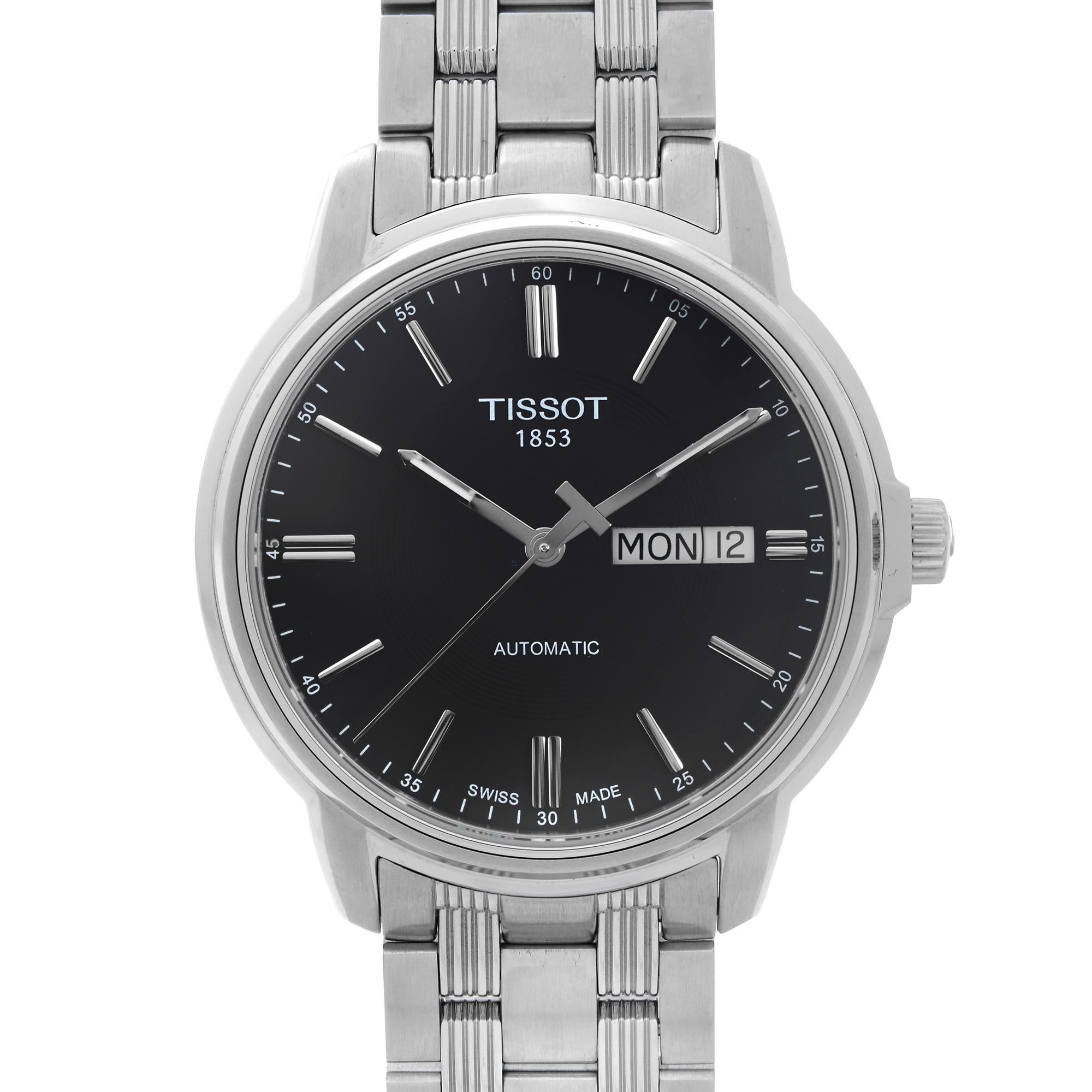 Display Model Tissot Automatics III Steel Day-Date Black Dial Mens Watch T065.430.11.051.00. This Beautiful Timepiece is Powered by a Mechanical (Automatic) Movement and Features: Stainless Steel Case and Bracelet. Fixed Stainless Steel Bezel. Black