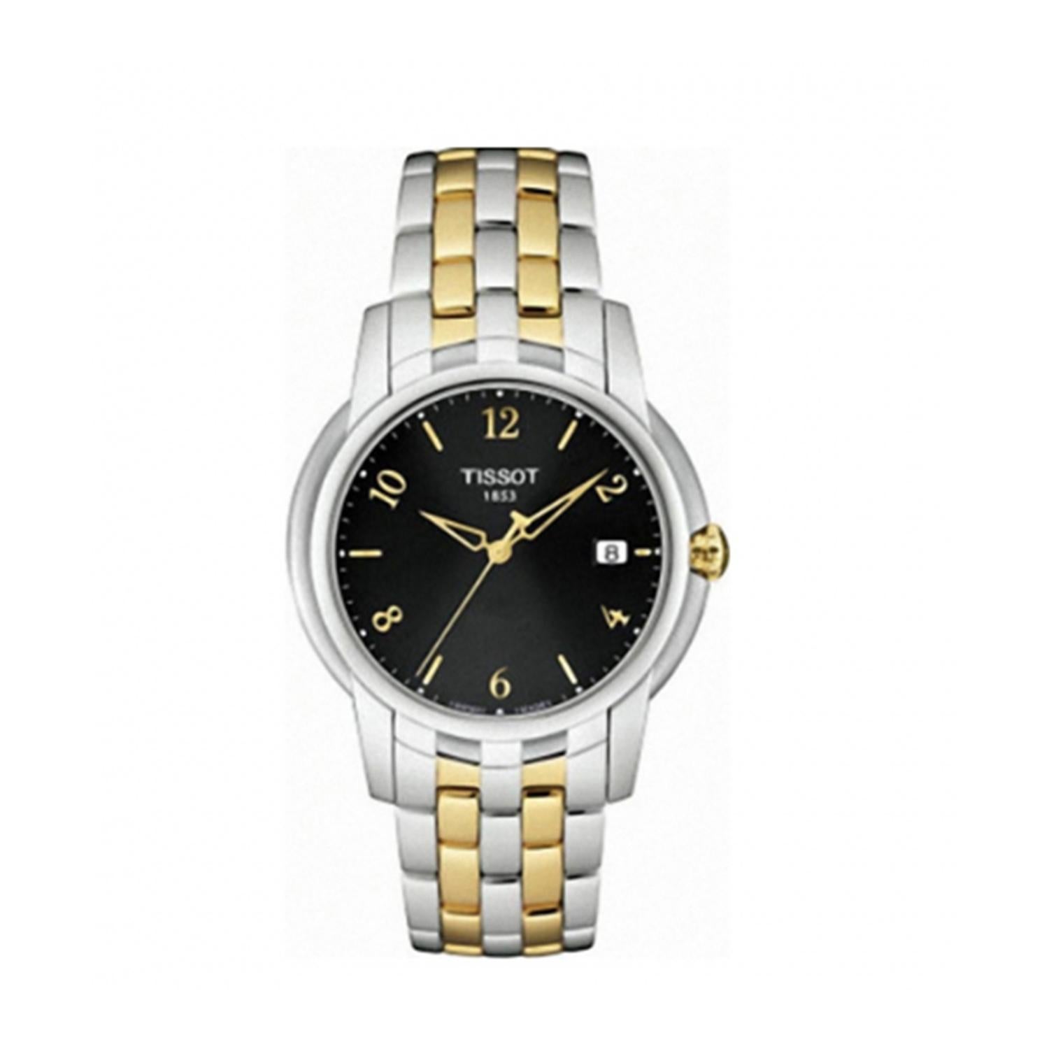 This display model Tissot Ballade  T97.2.481.52 is a beautiful men's timepiece that is powered by quartz (battery) movement which is cased in a stainless steel case. It has a round shape face,  dial, and has hand Arabic numerals style markers. It is
