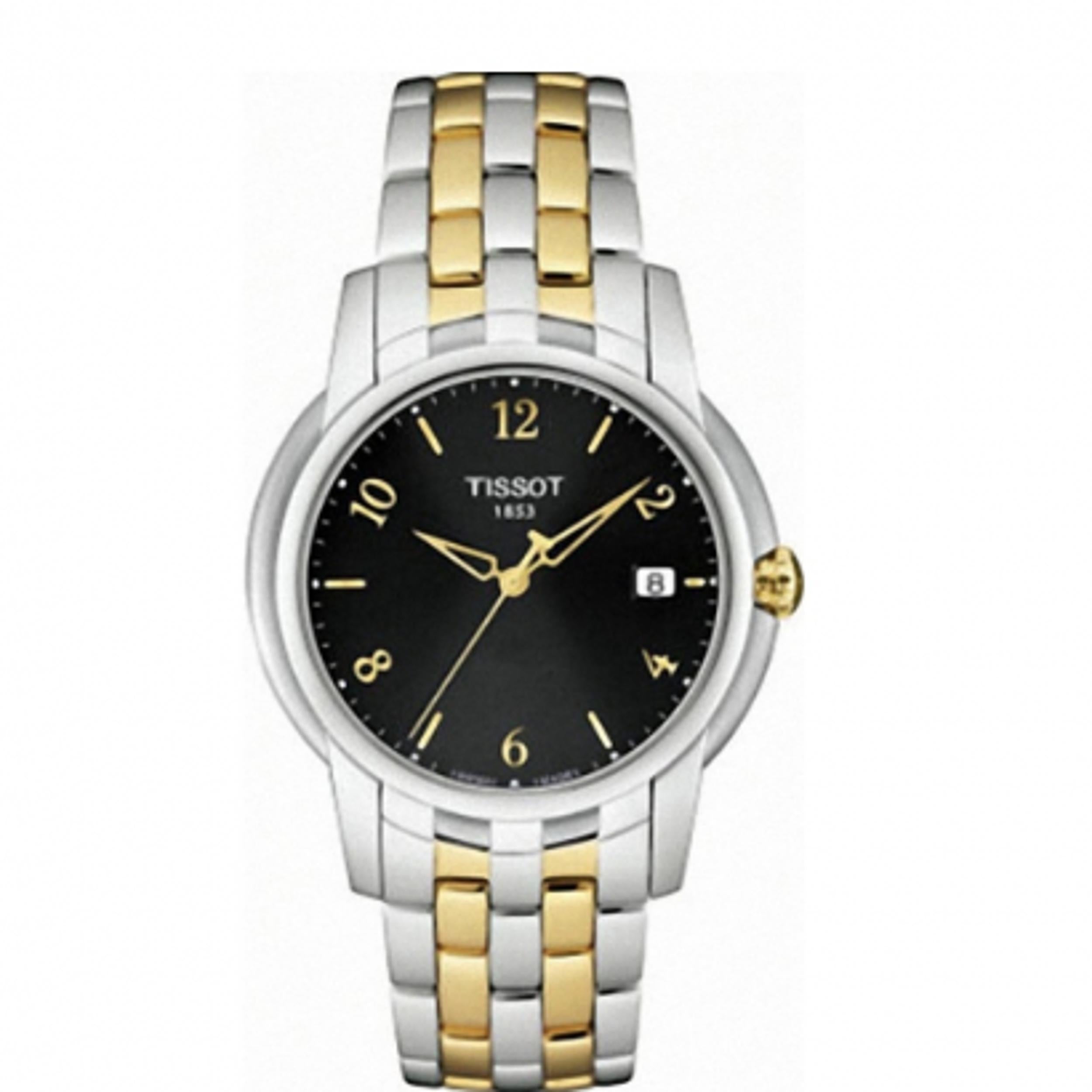 This display model Tissot Ballade T97.2.481.52 is a beautiful men's timepiece that is powered by quartz (battery) movement which is cased in a stainless steel case. It has a round shape face,  dial and has hand arabic numerals style markers. It is