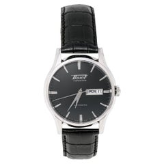 Used Tissot Black Stainless Steel Leather Heritage Visodate Men's Wristwatch 40 mm