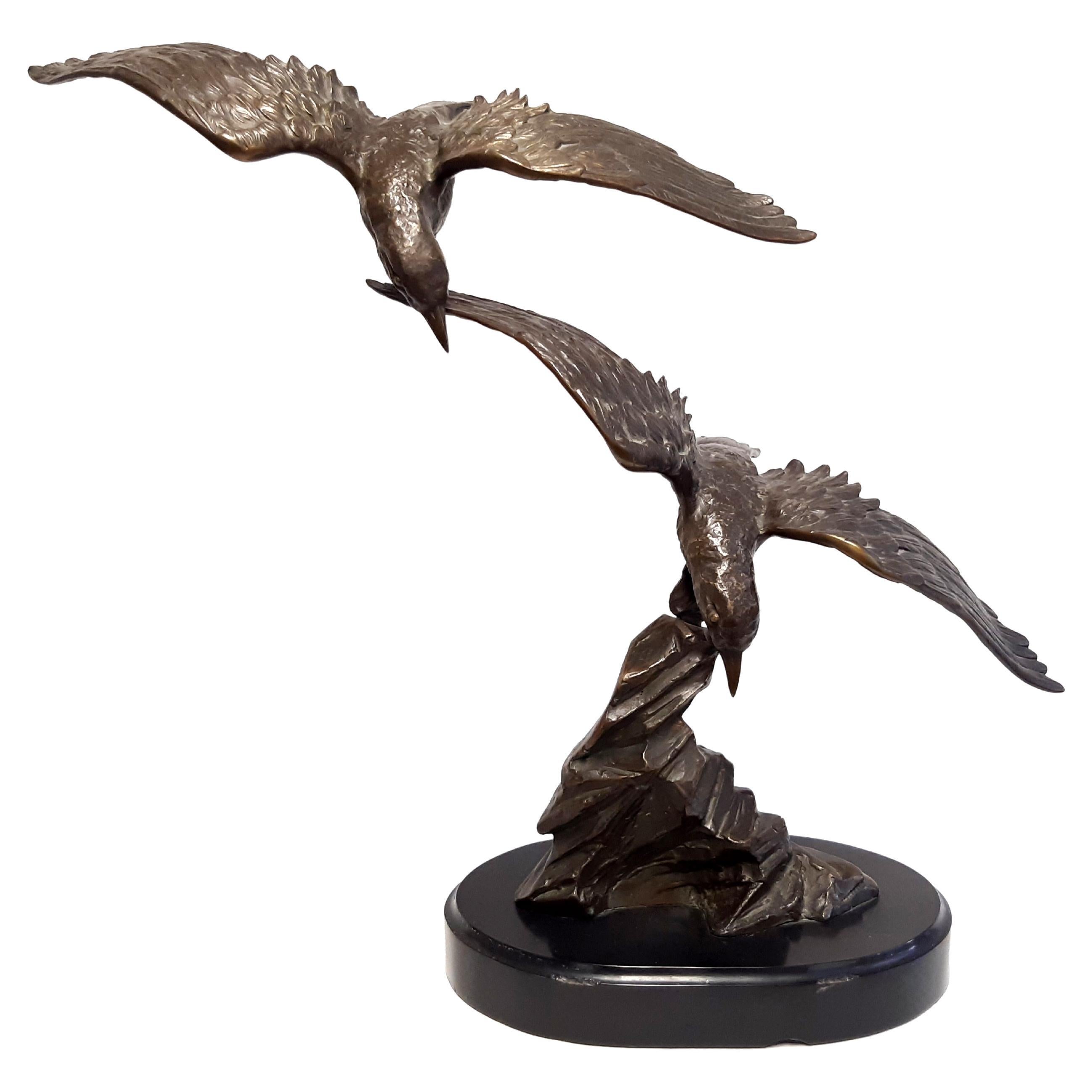 TISSOT Bronzeskulptur "2 fliegende Möwen" - sculpture en bronze "2 Flying Seagulls" (mouettes volantes)