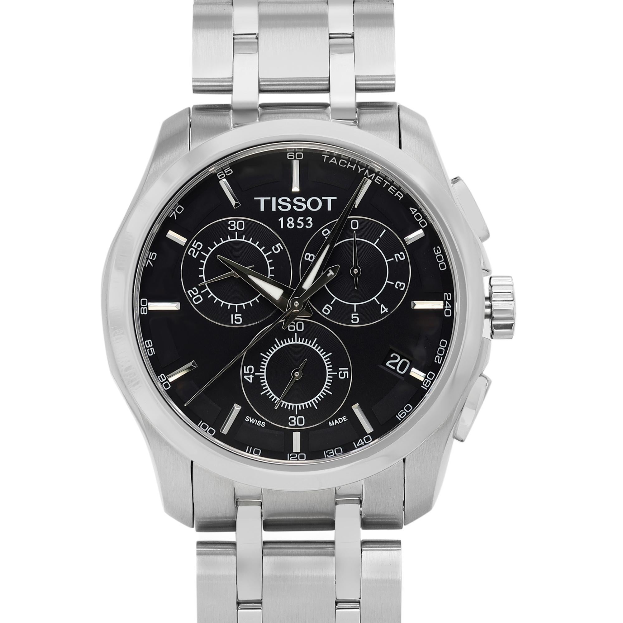 Unworn Tissot Couturier Men's Watch T035.617.11.051.00. Quartz (Battery) Movement powers this Beautiful Timepiece. Features: Round Stainless Steel Case & Bracelet, Fixed Stainless Steel Bezel, Black Dial with Luminous Silver-Tone Hands and Index