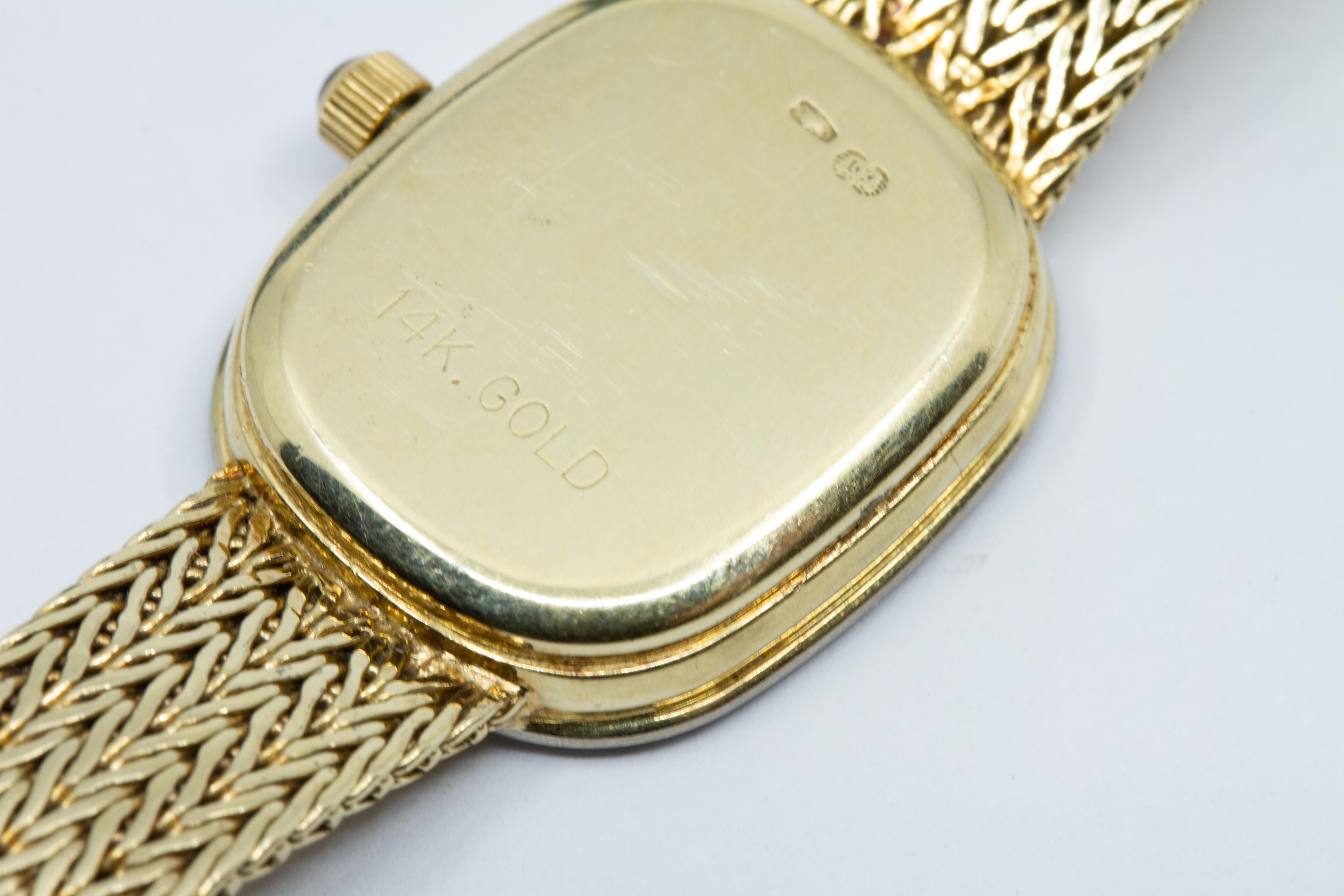 Tissot Ladies circa 1980s Diamond and 14 Karat Gold Wristwatch Signed 
