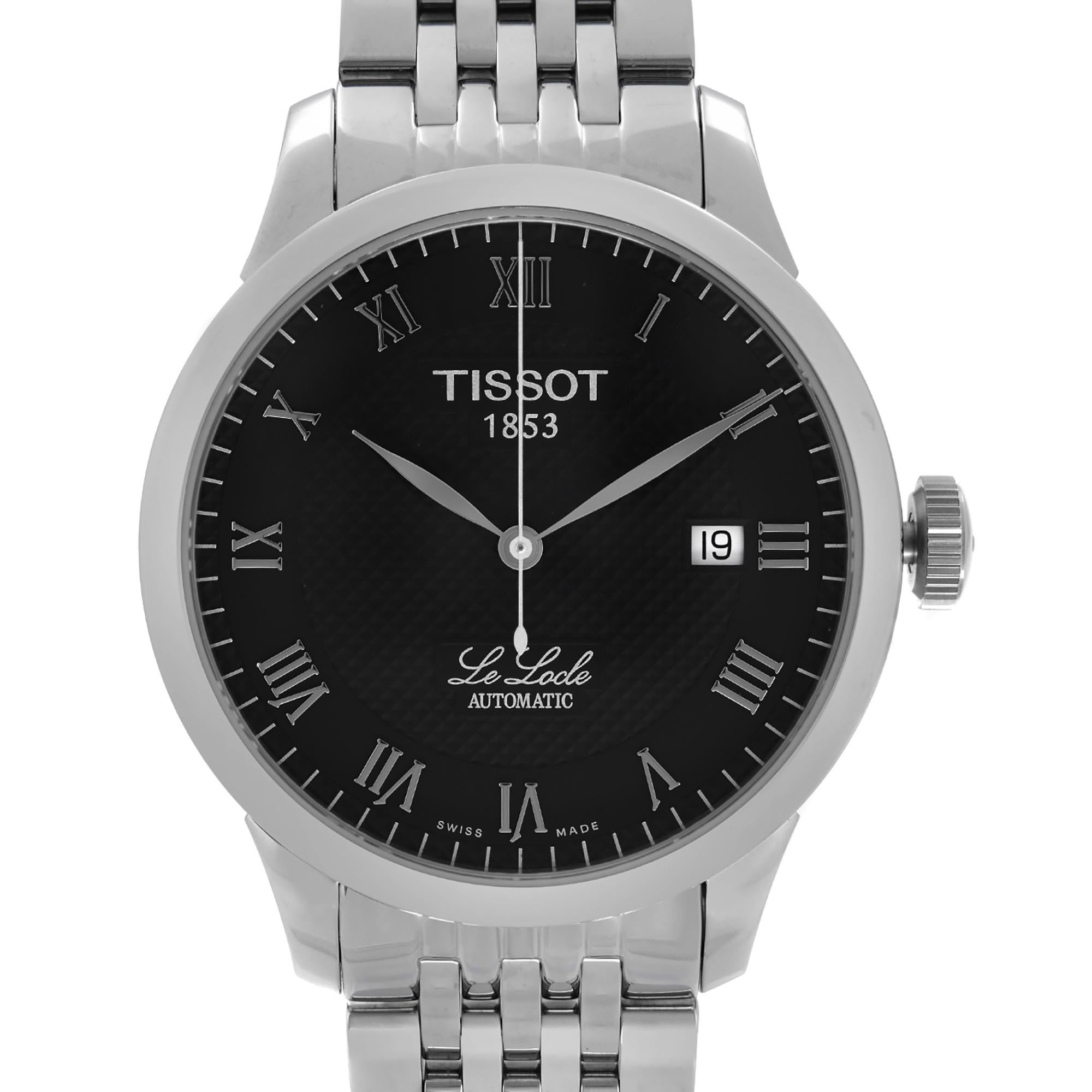Display Model Tissot Le Locle 39mm Stainless Steel Black Dial Automatic Men's Watch T41.1.483.53. This Beautiful Timepiece is Powered by Mechanical (Automatic) Movement And Features: Stainless Steel & Bracelet, Fixed Stainless Steel Bezel, Black
