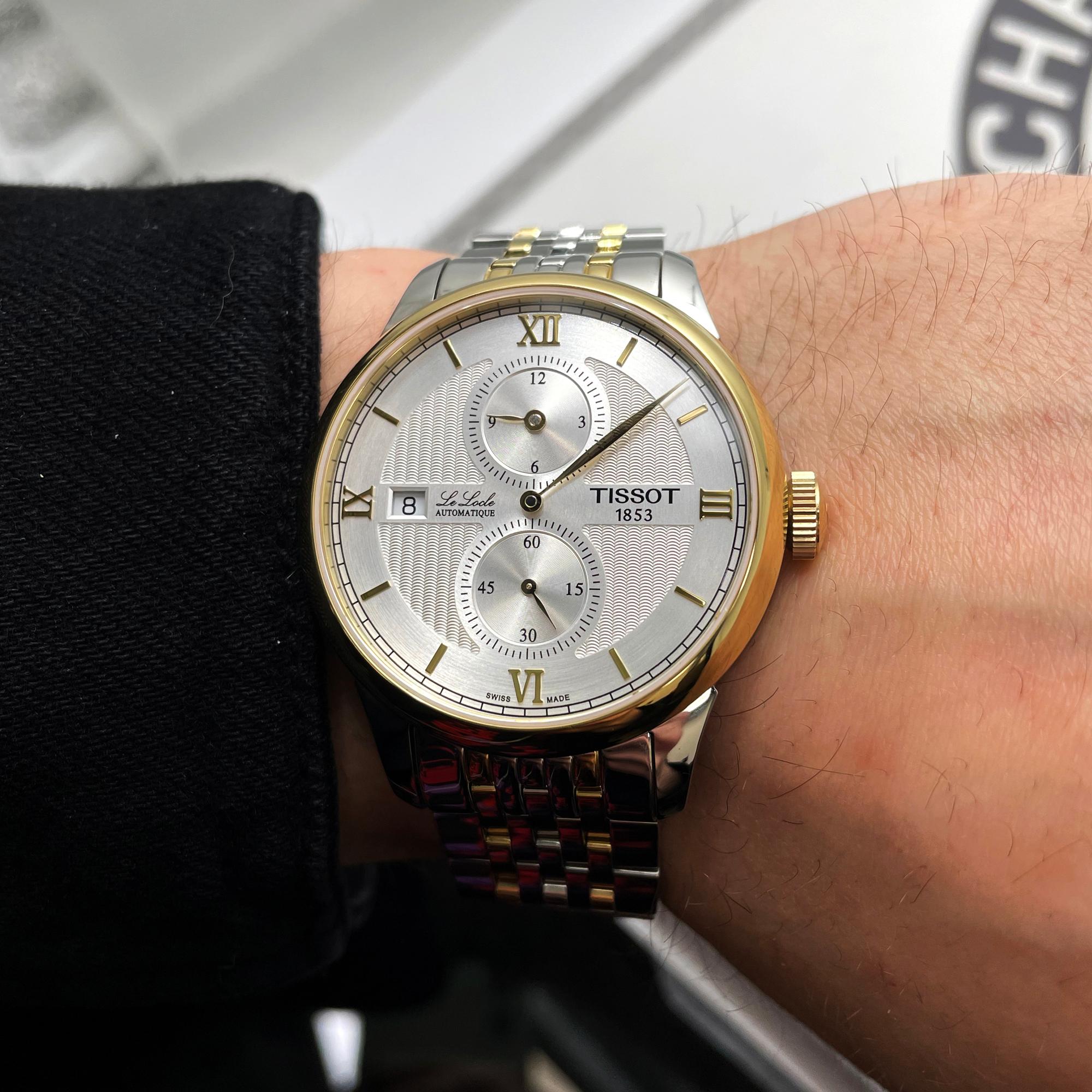 Tissot Le Locle Two Tone Steel Silver Automatic Watch T006.428.22.038.02 In Good Condition For Sale In New York, NY