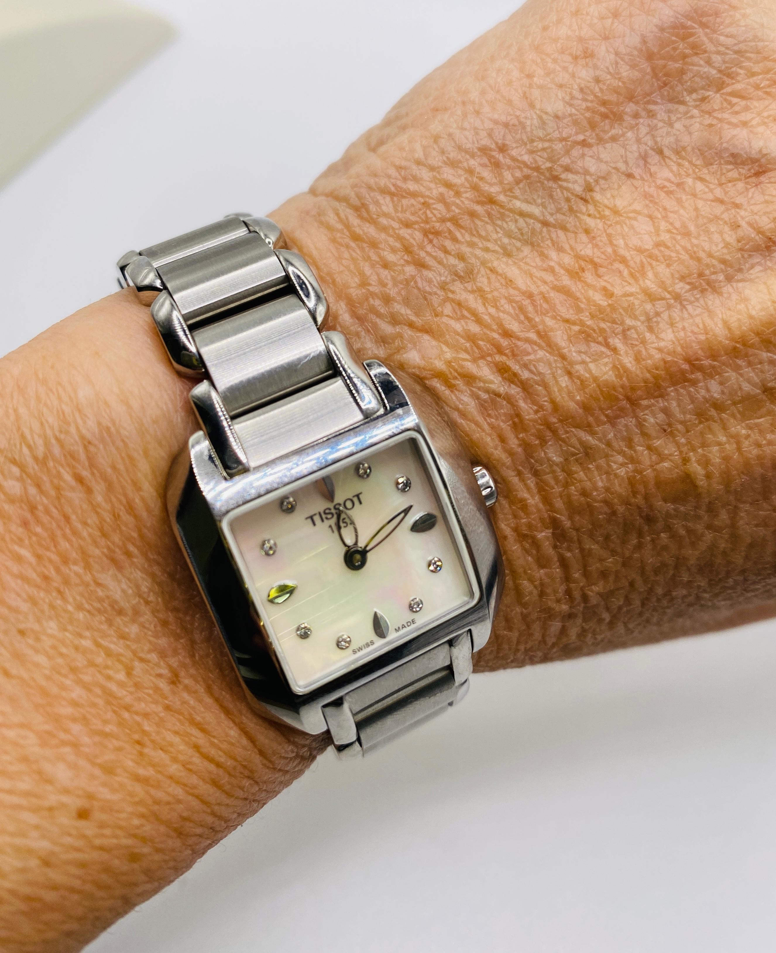 tissot mother of pearl diamond watch